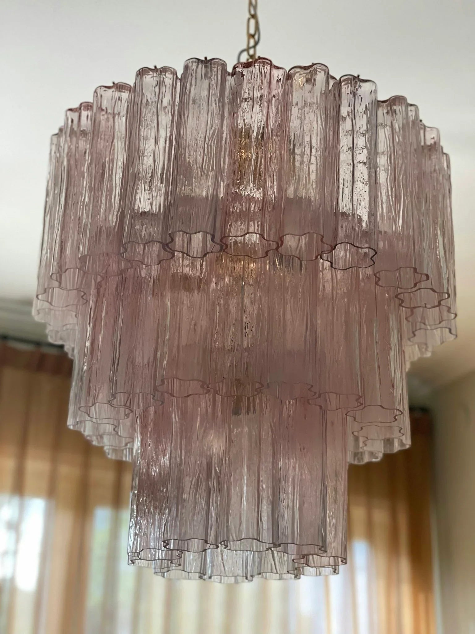 Murano Pink Glass Tube Chandelier 25.6"