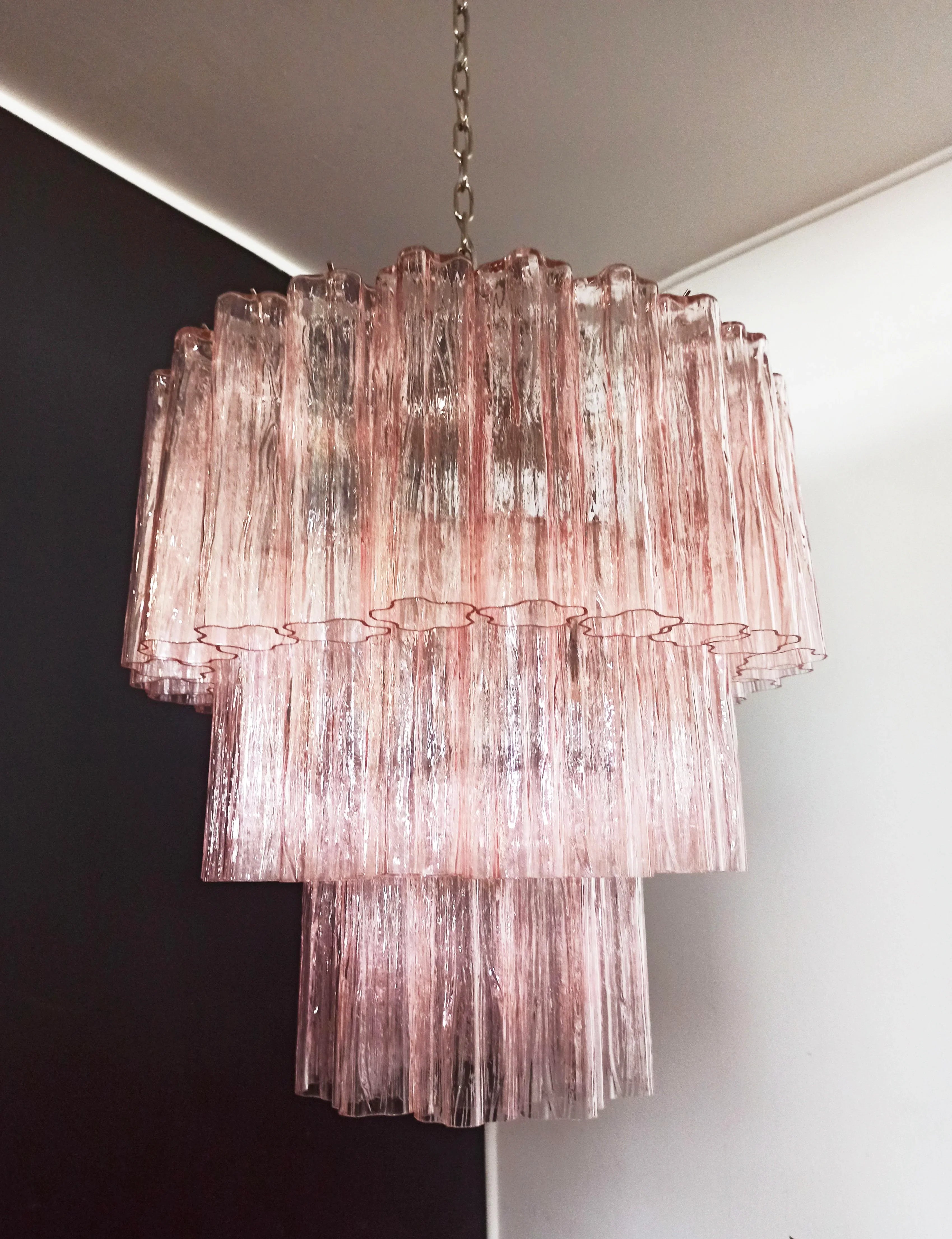 Murano Pink Glass Tube Chandelier 25.6"