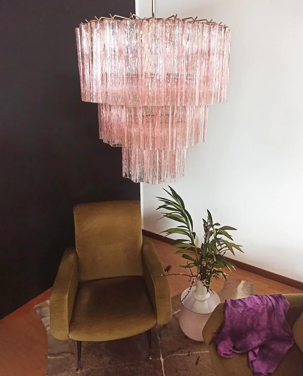 Murano Pink Glass Tube Chandelier 25.6"