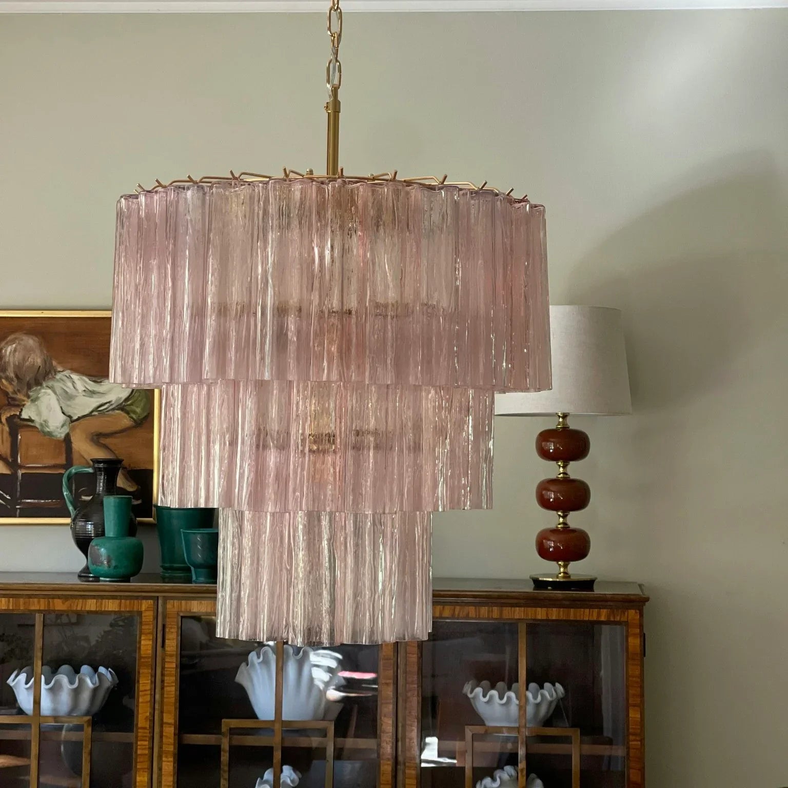 Murano Pink Glass Tube Chandelier 25.6"