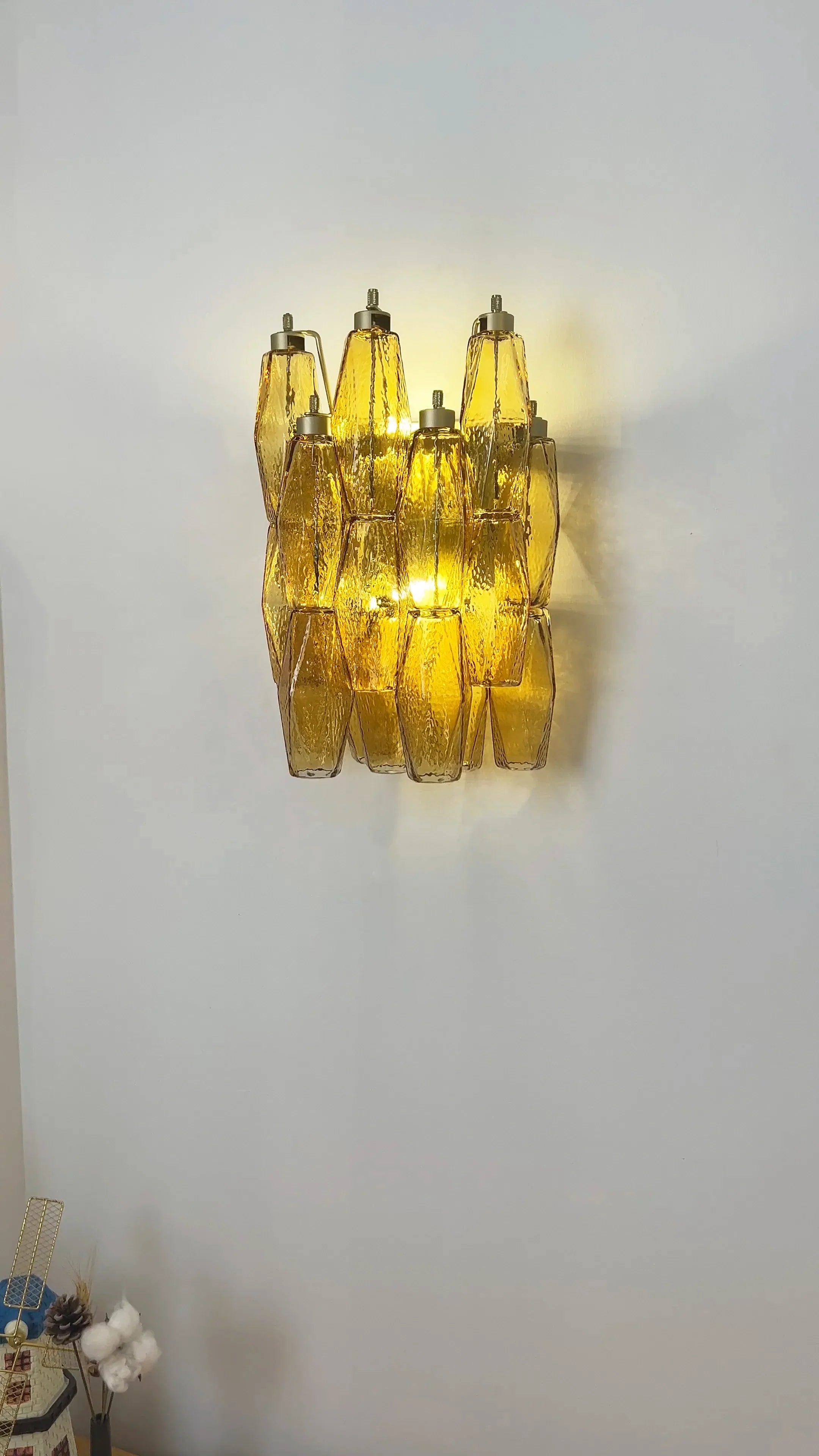 Murano Poliedri Amber Glass Wall Sconces 9.8"