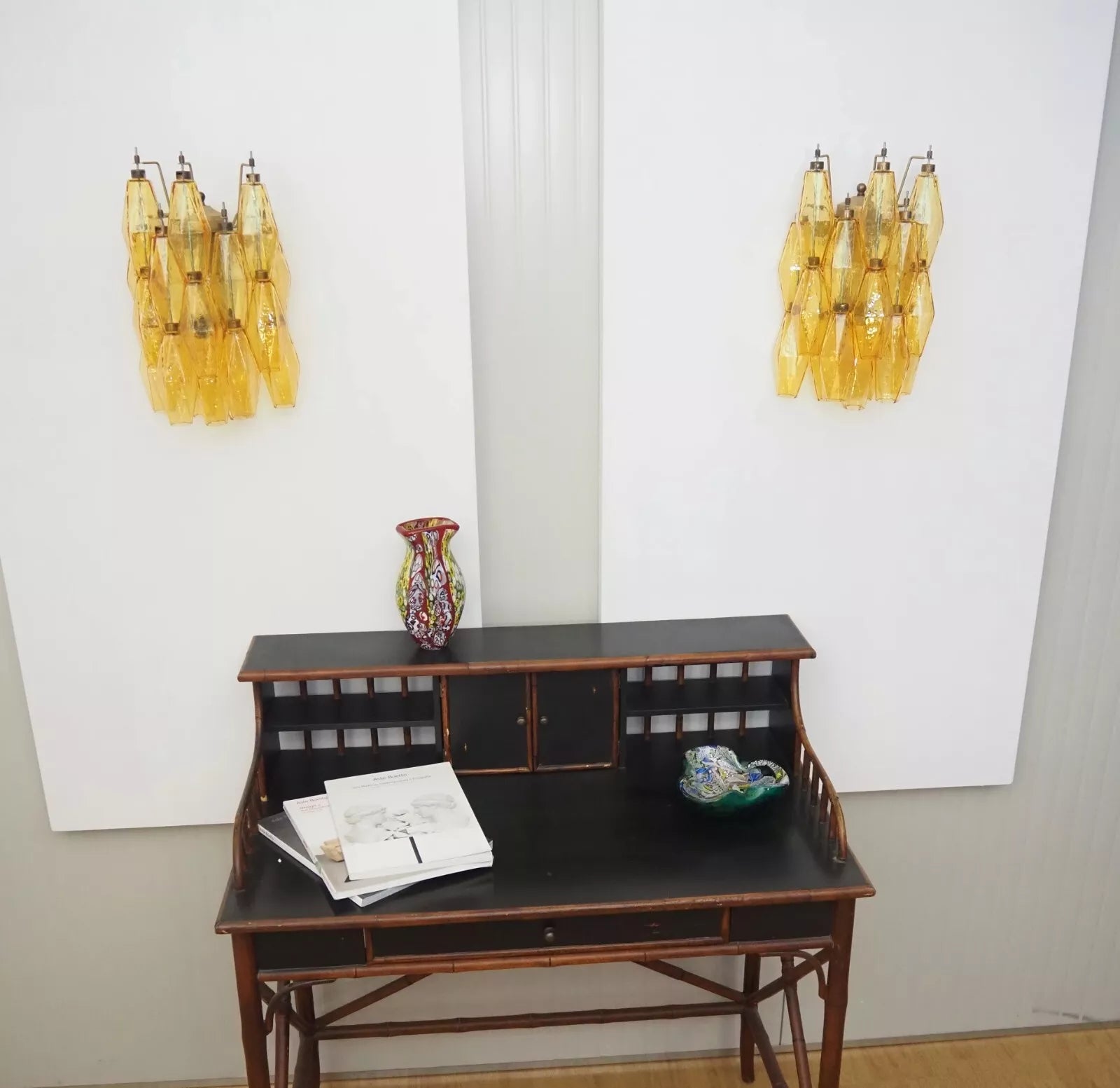 Murano Poliedri Amber Glass Wall Sconces 9.8"