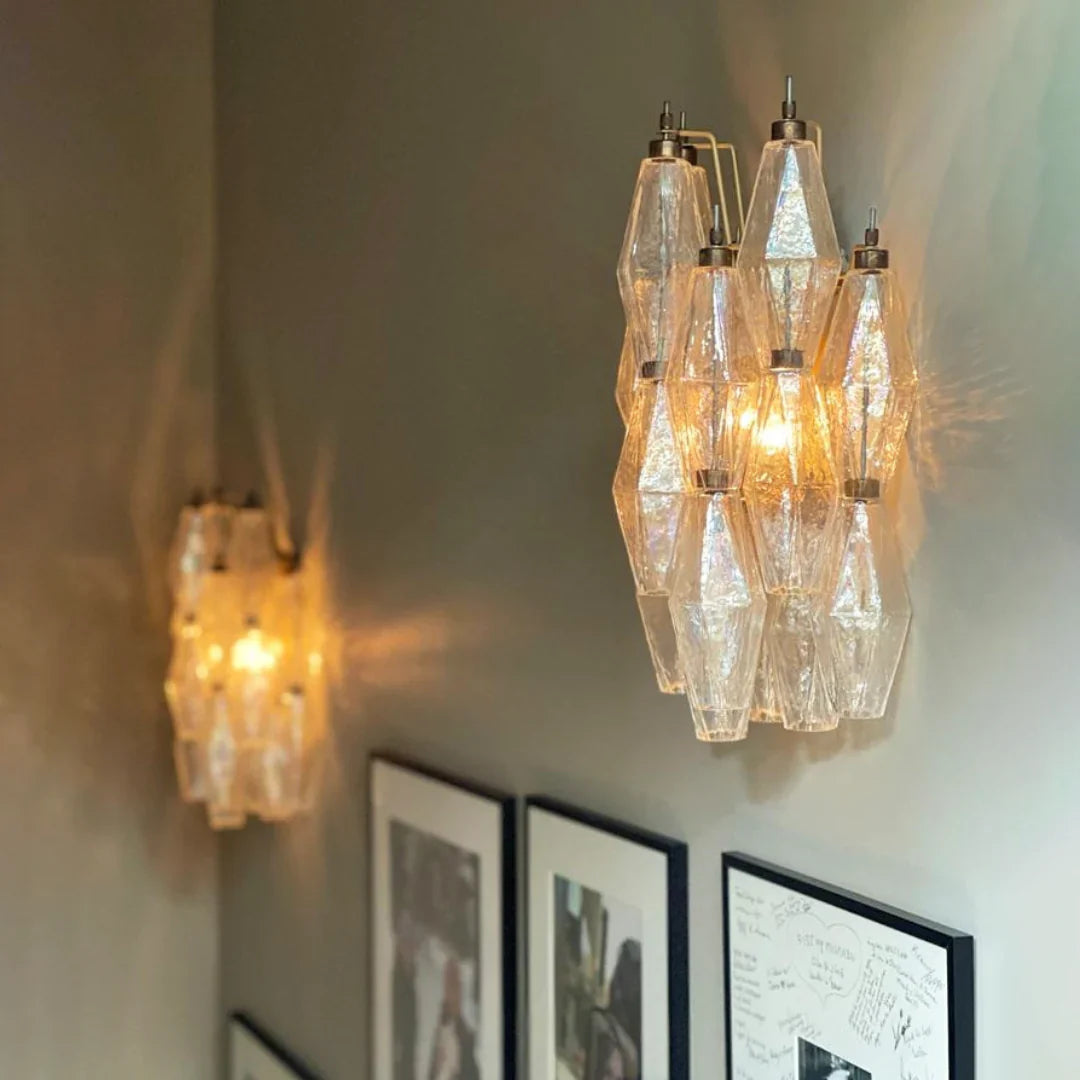 Murano Poliedri Transparent Glass Wall Sconces 9.8"