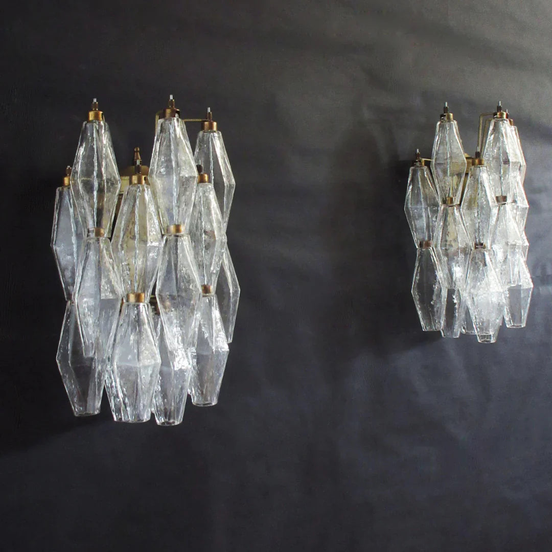 Murano Poliedri Transparent Glass Wall Sconces 9.8"