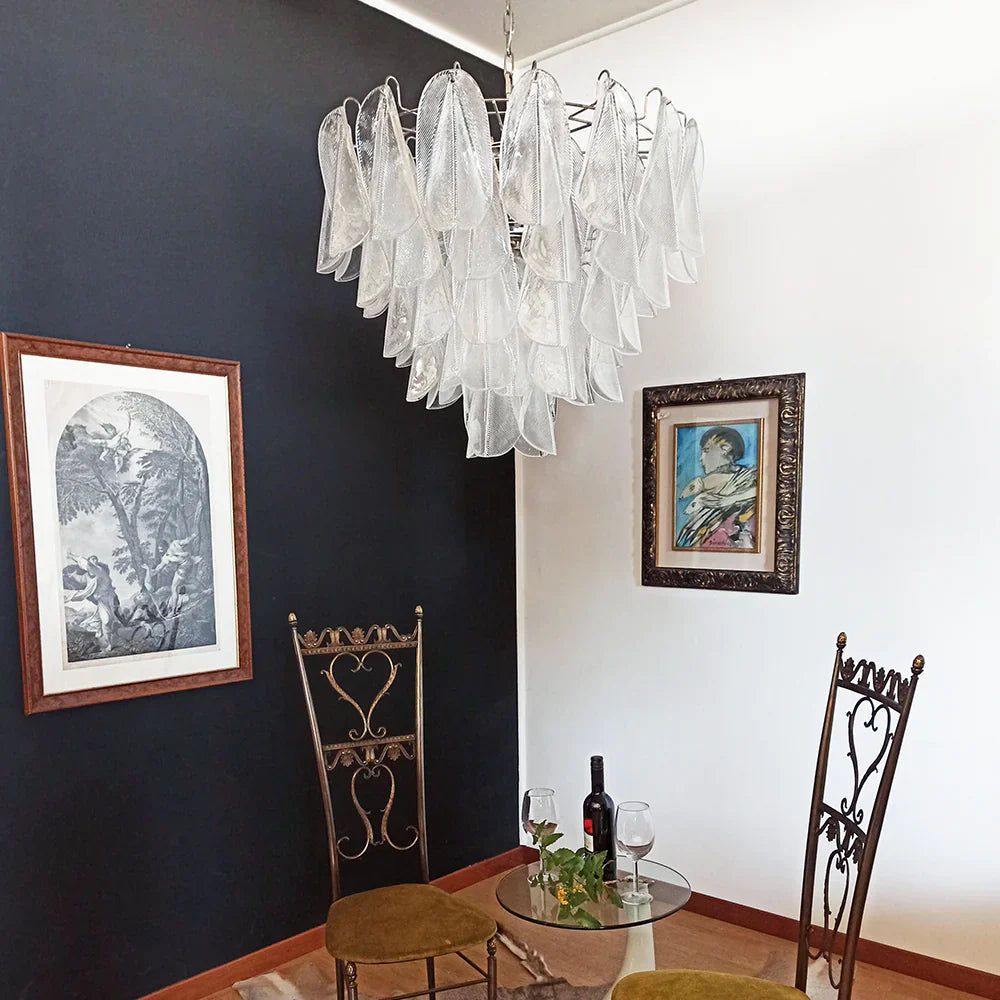Murano Glass Leaves Transparent Chandelier
