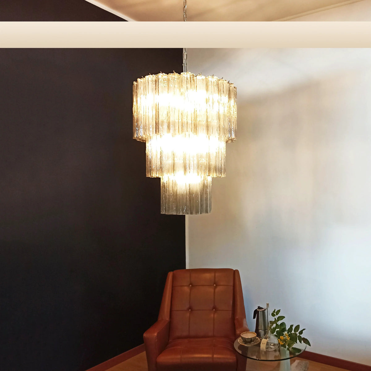 Murano Smoked Glass Tube Chandelier 25.6"