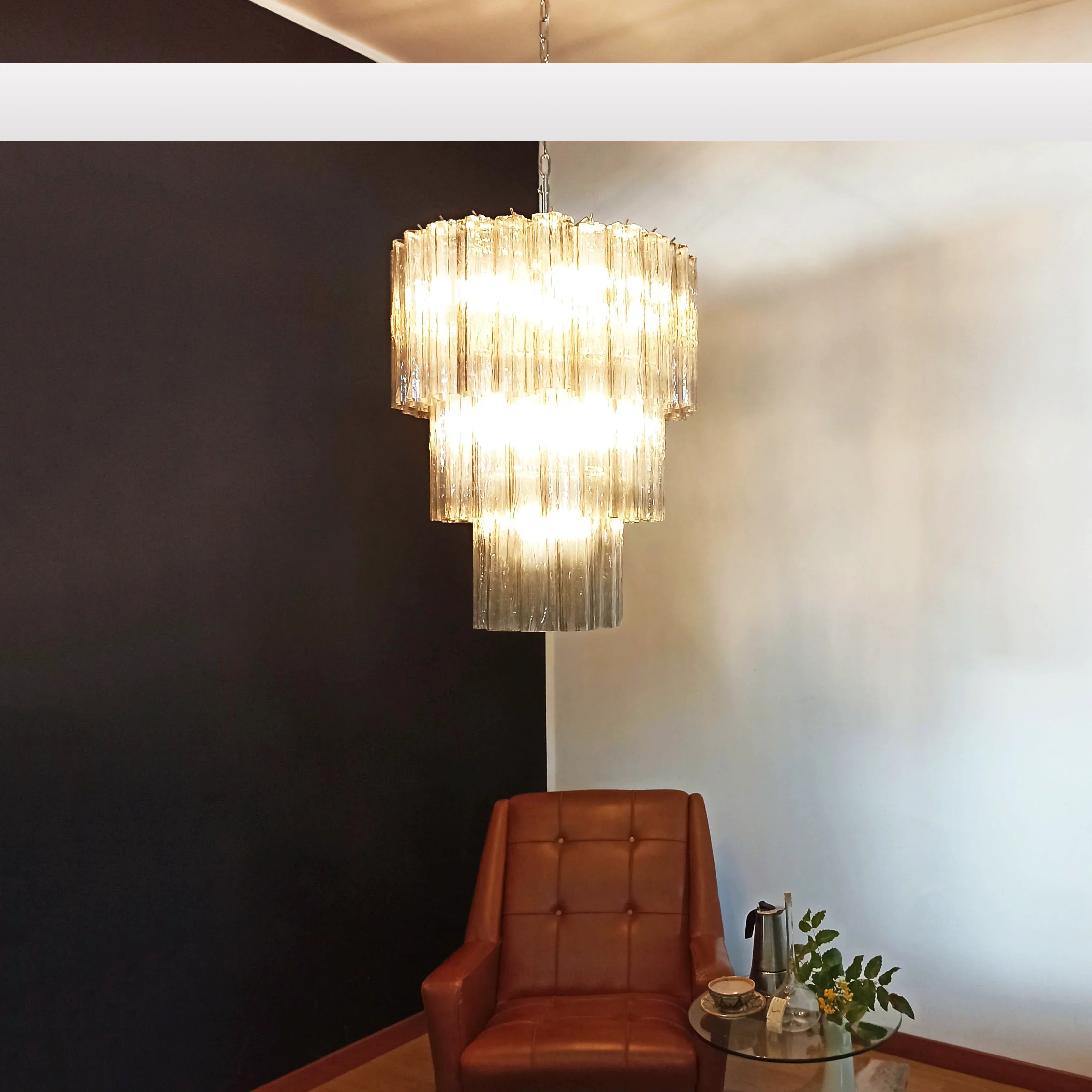 Murano Smoked Glass Tube Chandelier 25.6"