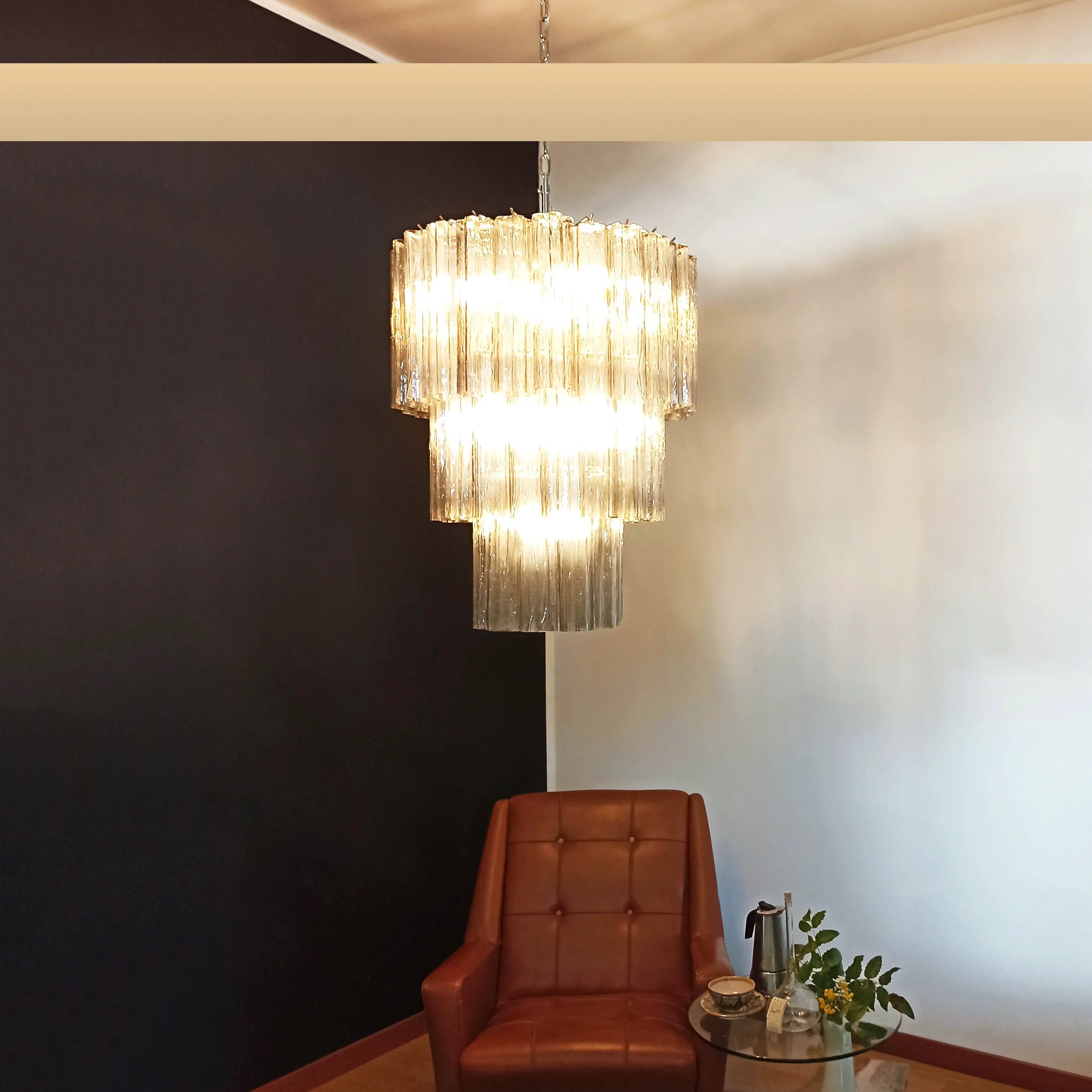 Murano Smoked Glass Tube Chandelier 25.6"