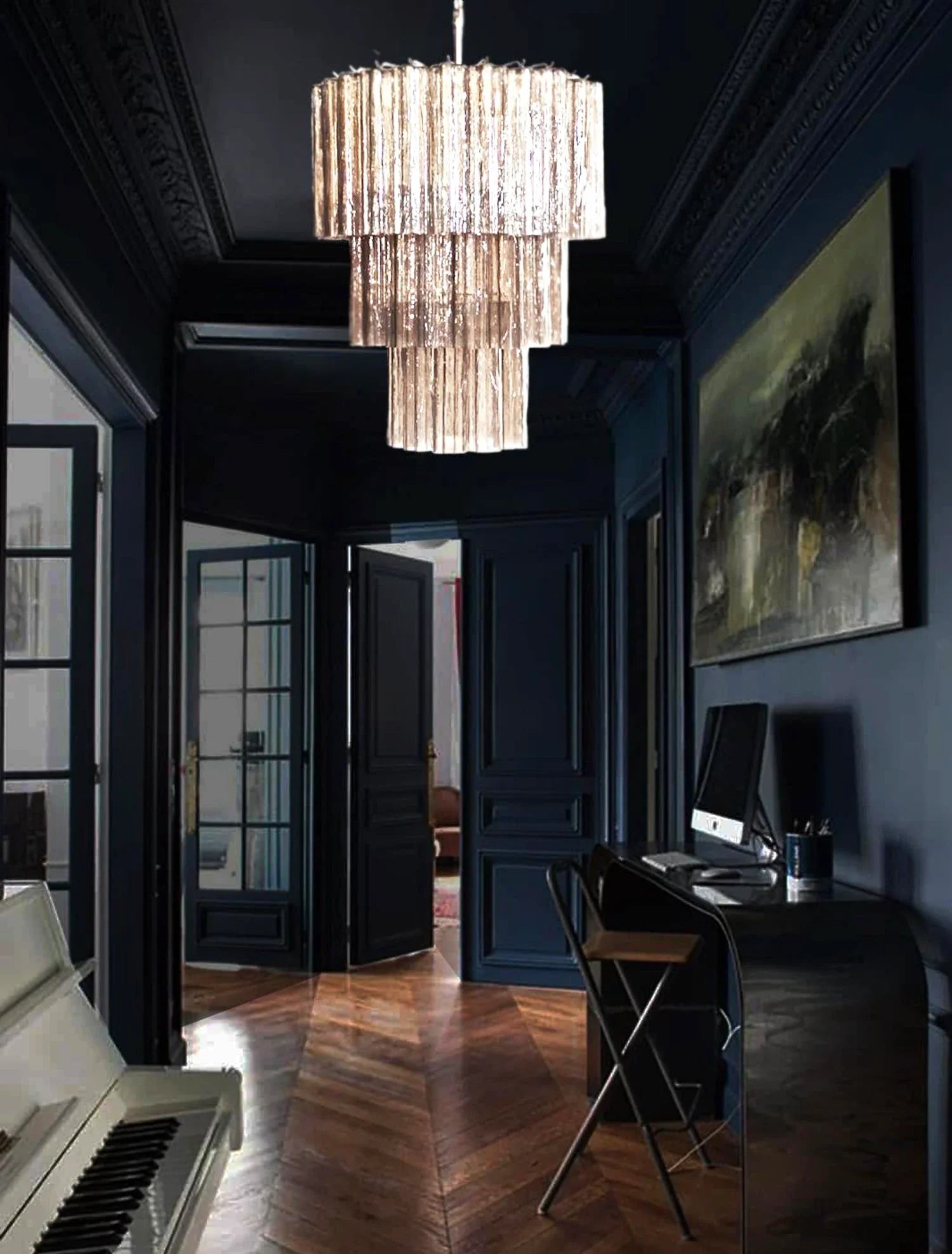 Murano Smoked Glass Tube Chandelier 25.6"