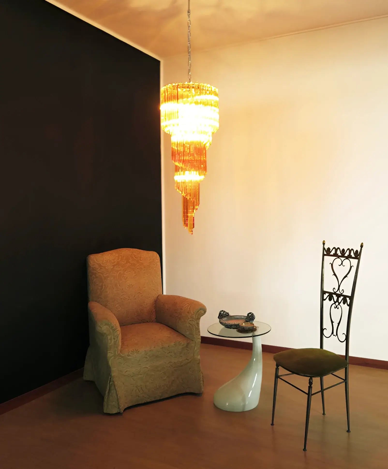 Murano Spiral Amber Prism Glass Chandelier