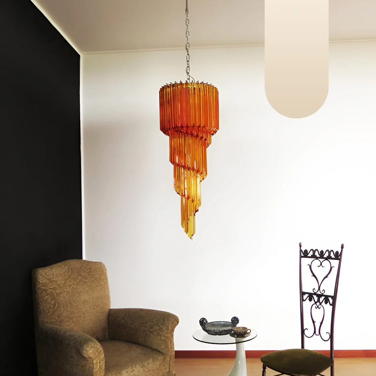 Murano Spiral Amber Prism Glass Chandelier