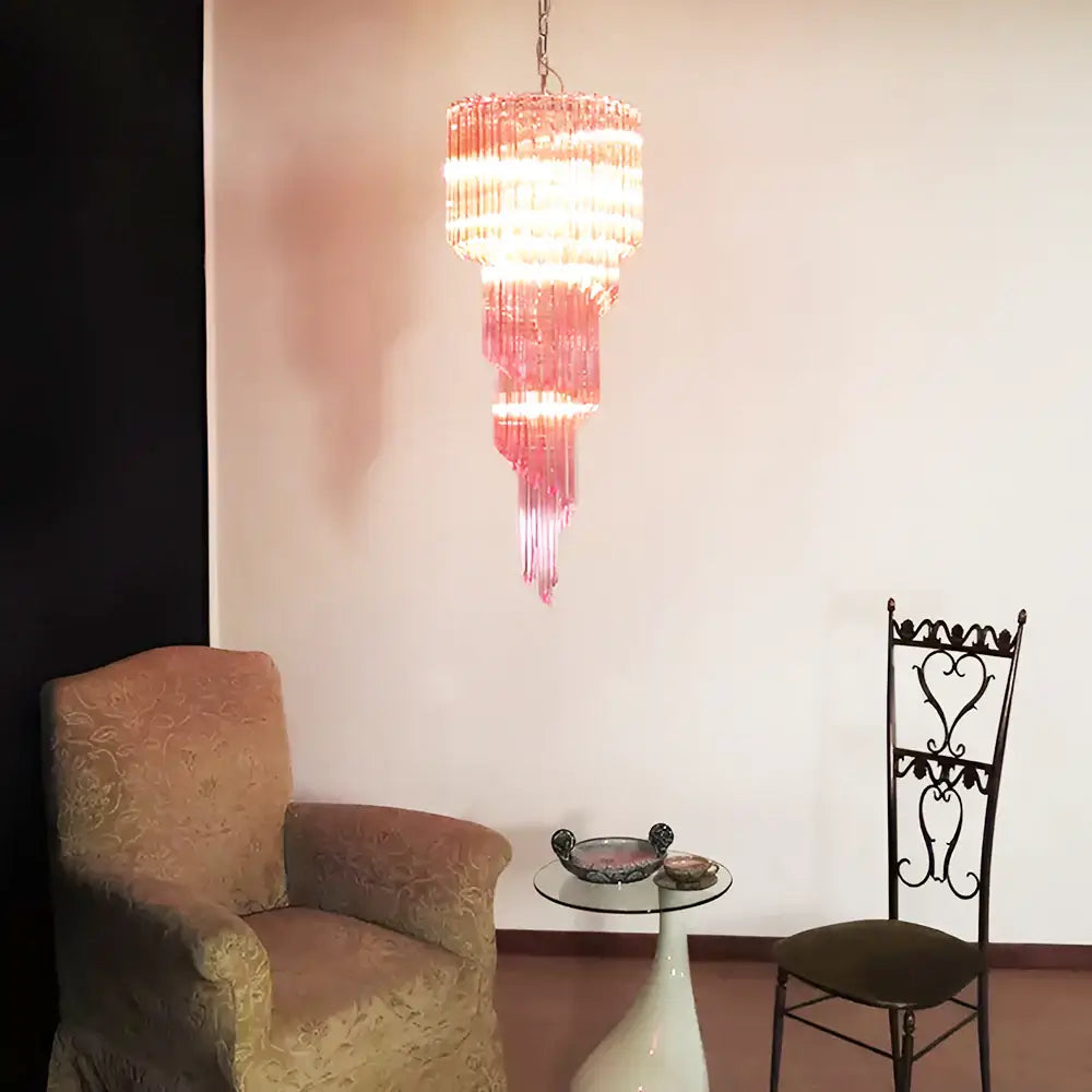 Murano Spiral Pink Prism Glass Chandelier