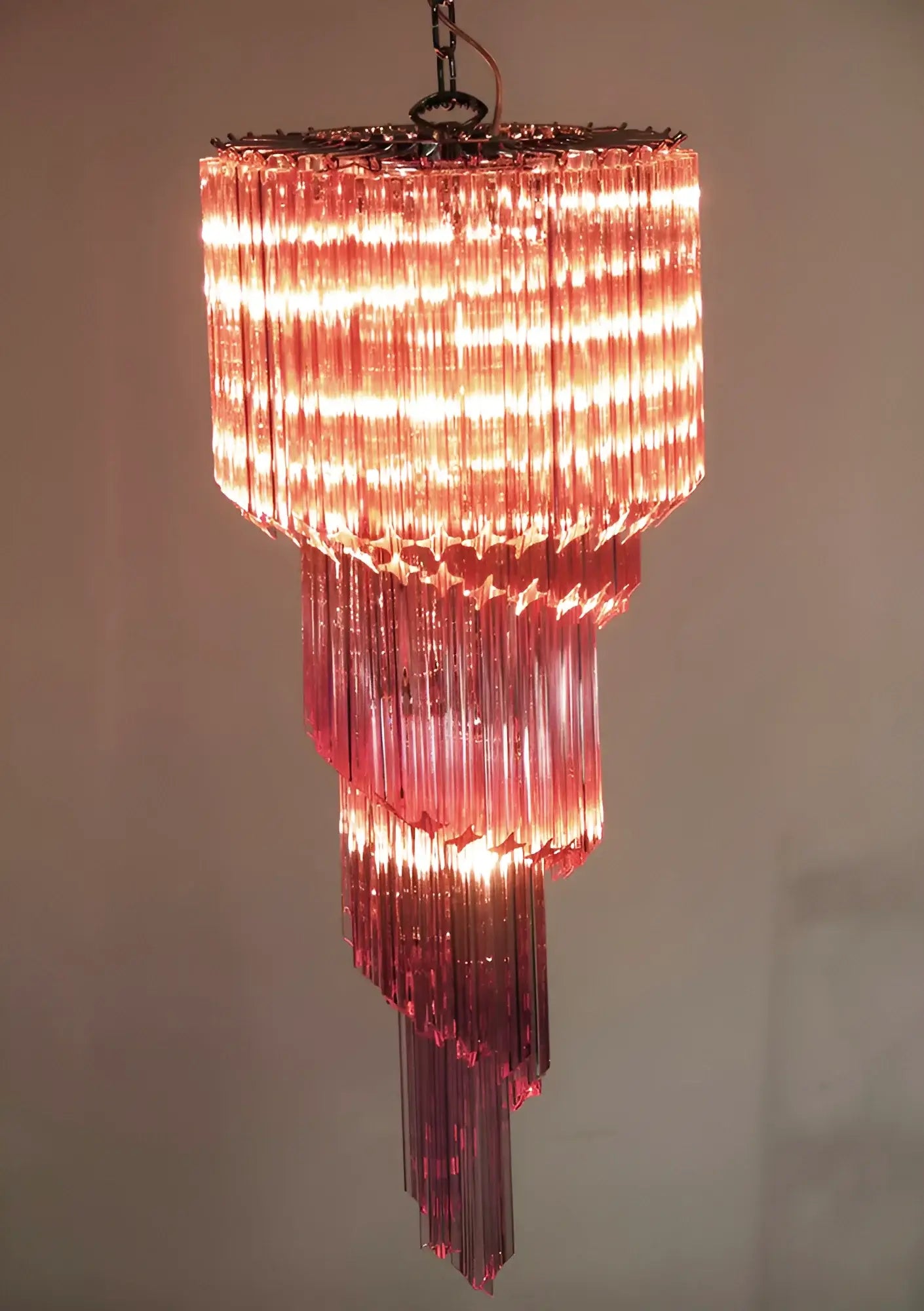 Murano Spiral Pink Prism Glass Chandelier