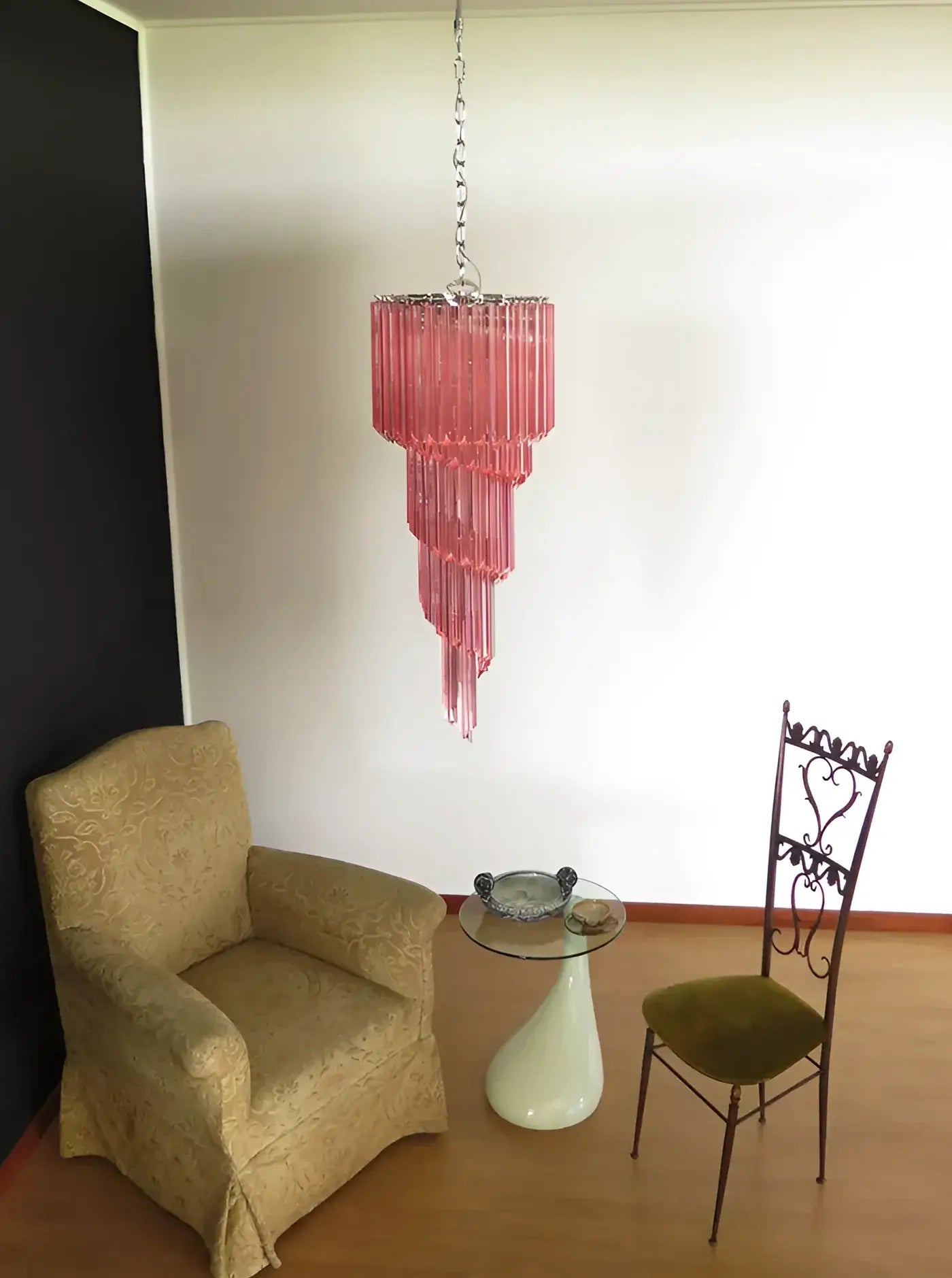 Murano Spiral Pink Prism Glass Chandelier