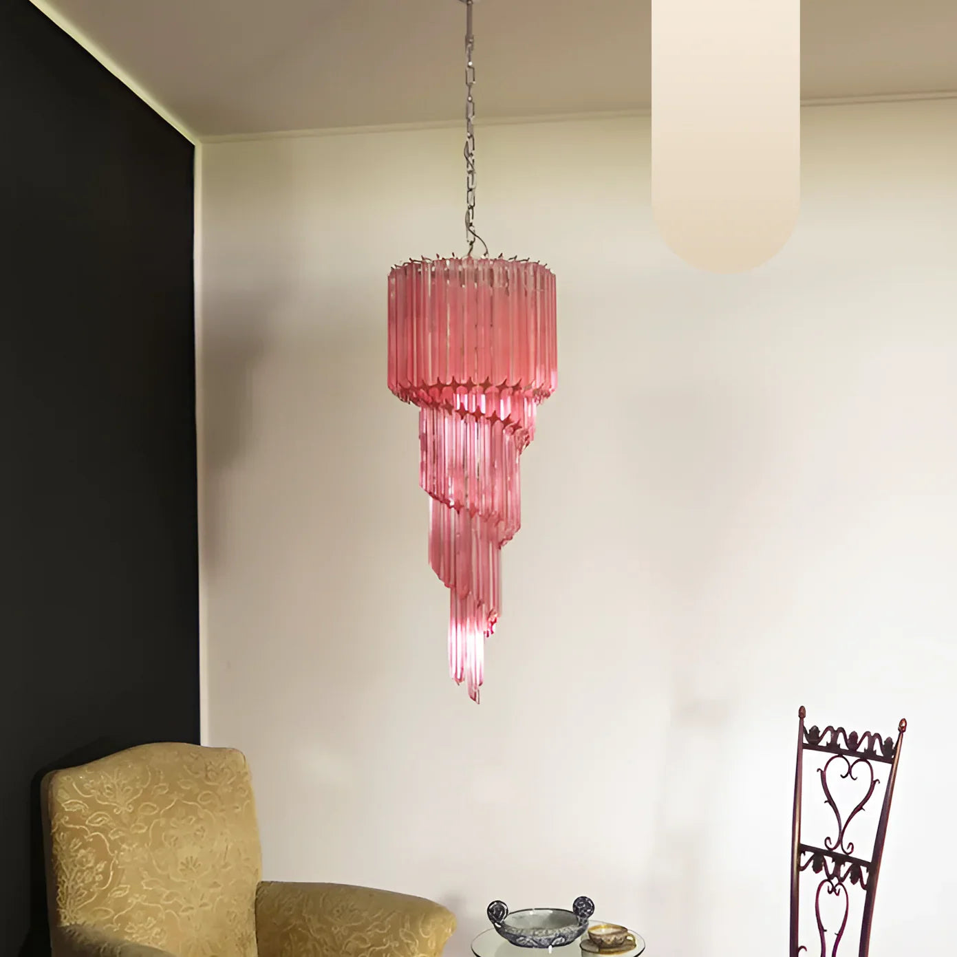 Murano Spiral Pink Prism Glass Chandelier