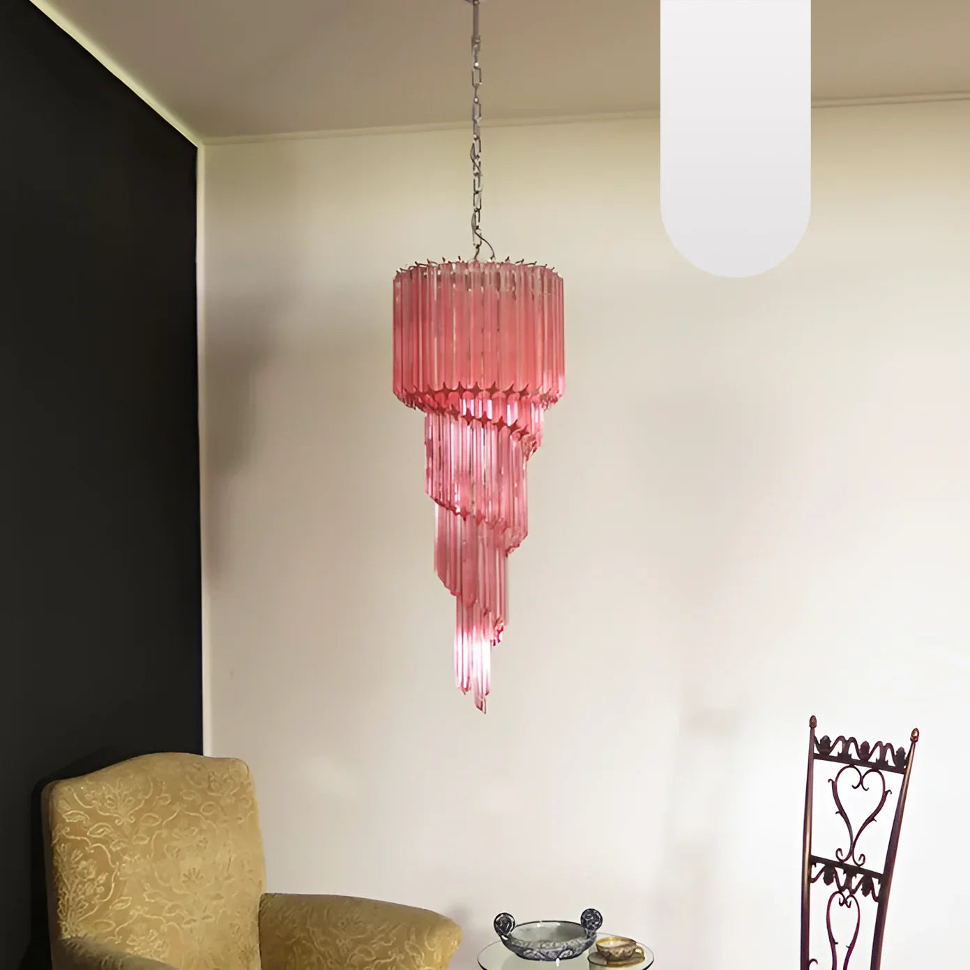 Murano Spiral Pink Prism Glass Chandelier