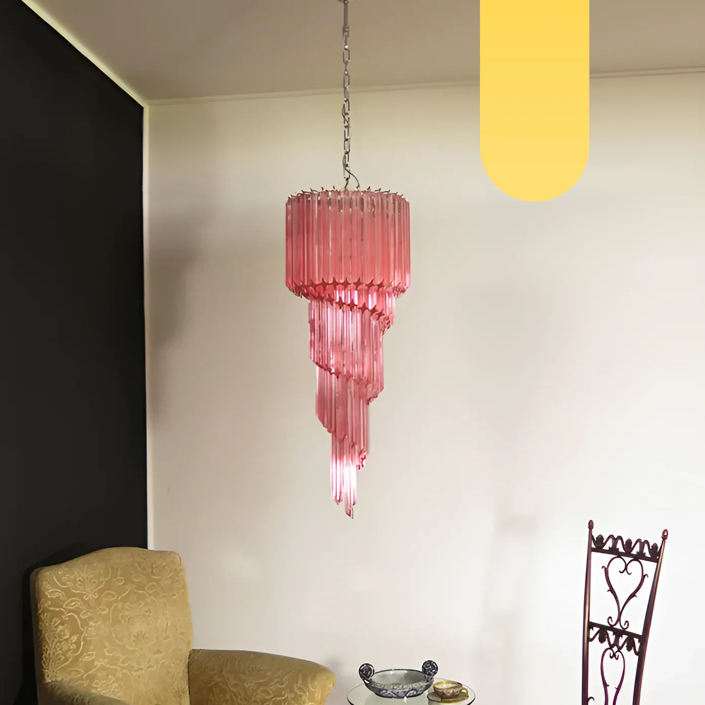 Murano Spiral Pink Prism Glass Chandelier