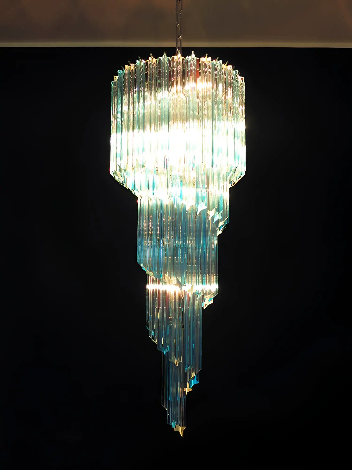 Murano Spiral Transparent Blue Prism Glass Chandelier