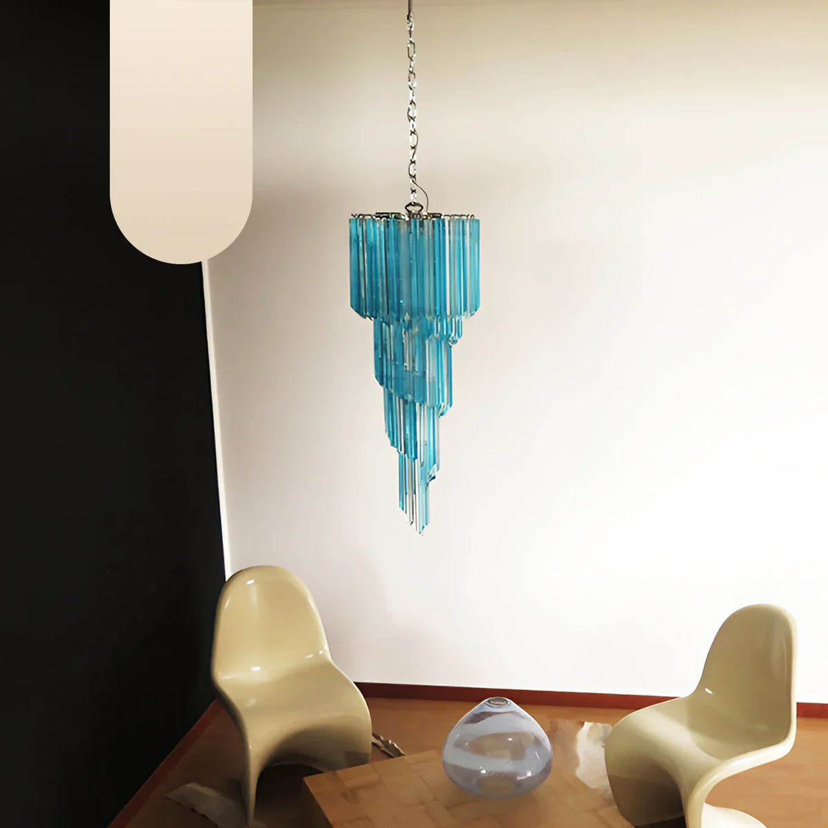Murano Spiral Transparent Blue Prism Glass Chandelier