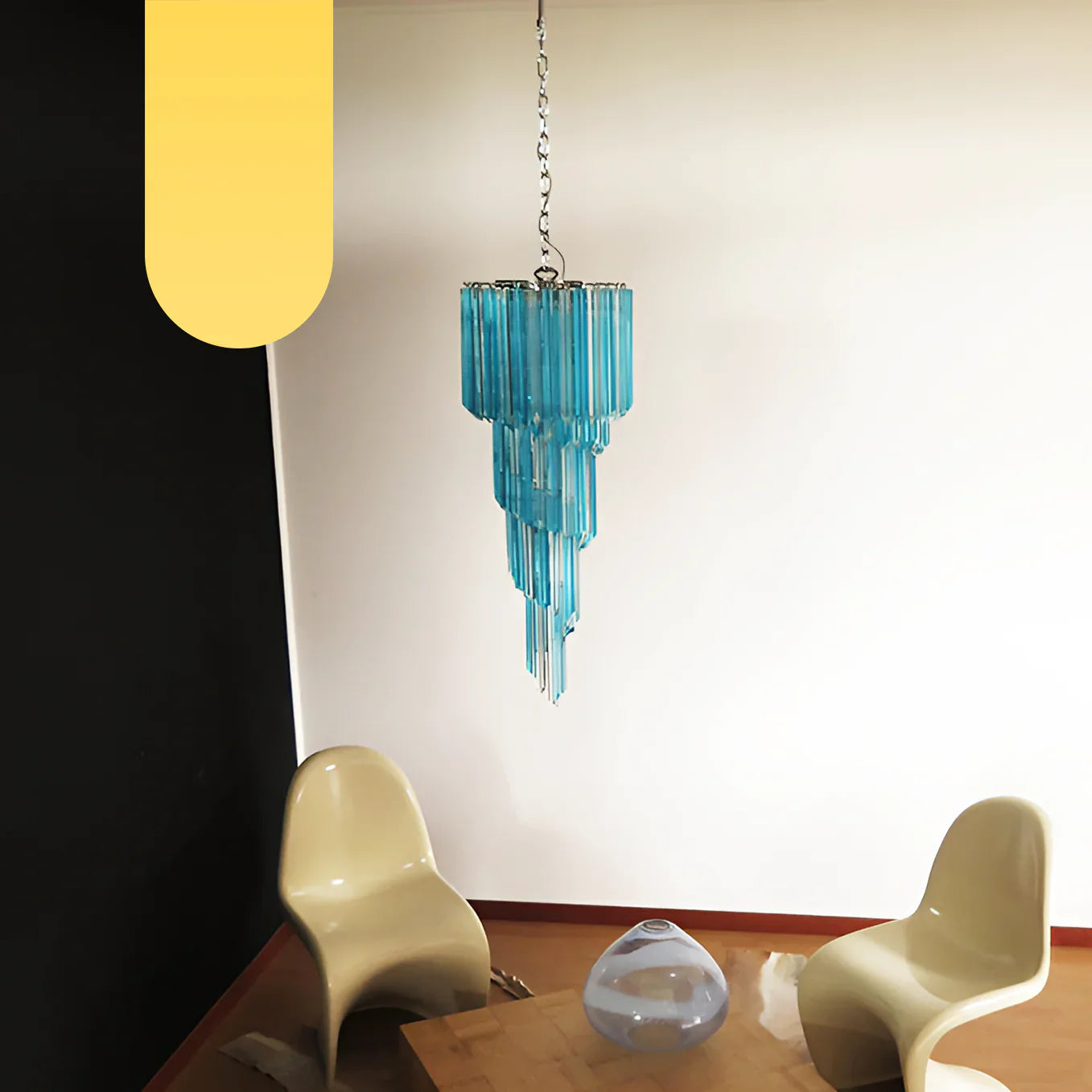 Murano Spiral Transparent Blue Prism Glass Chandelier
