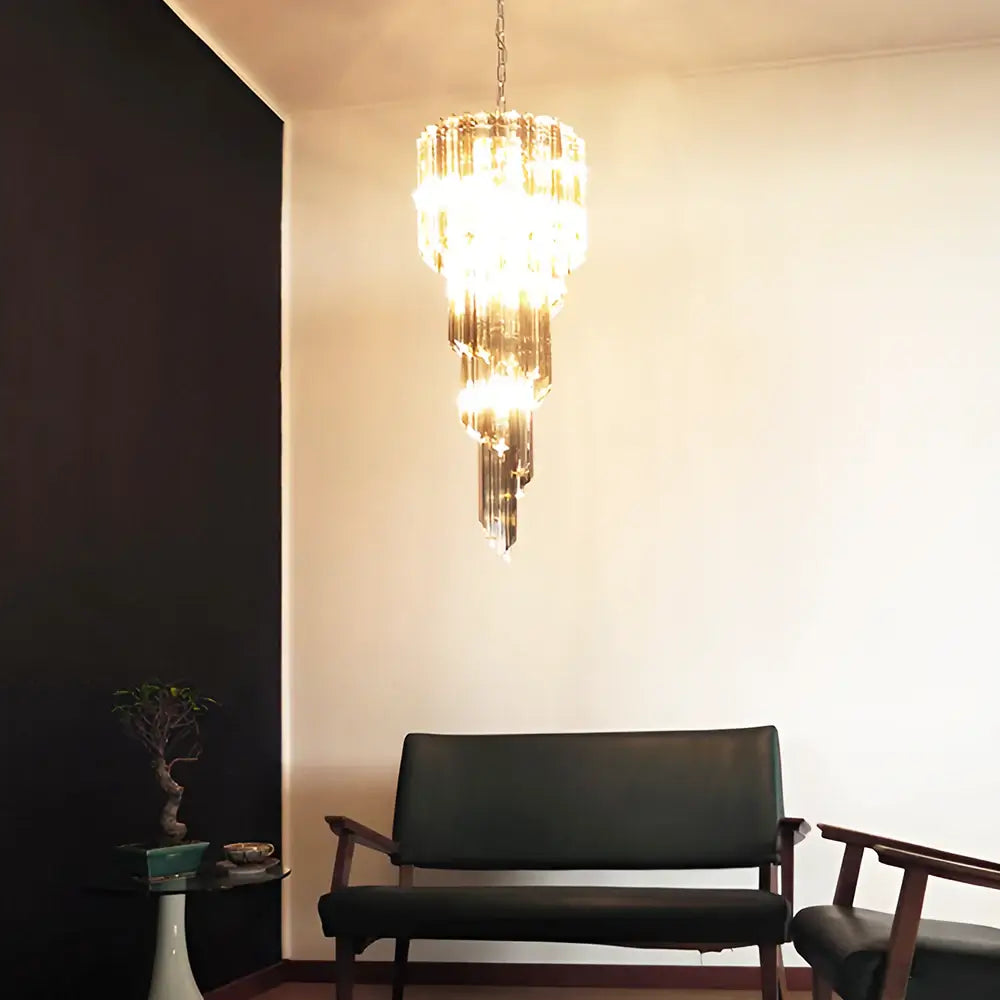 Murano Spiral Transparent Smoked Prism Glass Chandelier