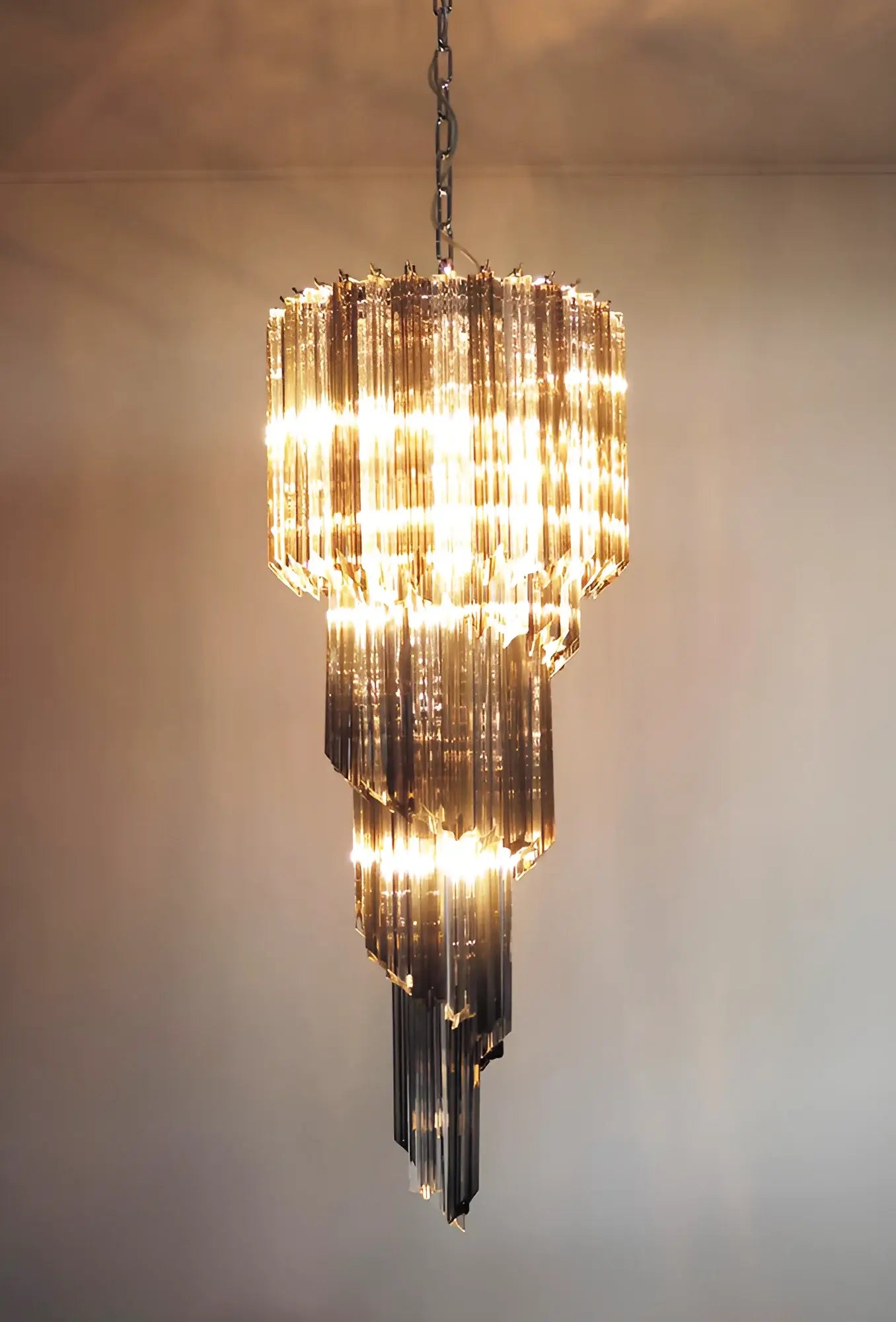 Murano Spiral Transparent Smoked Prism Glass Chandelier