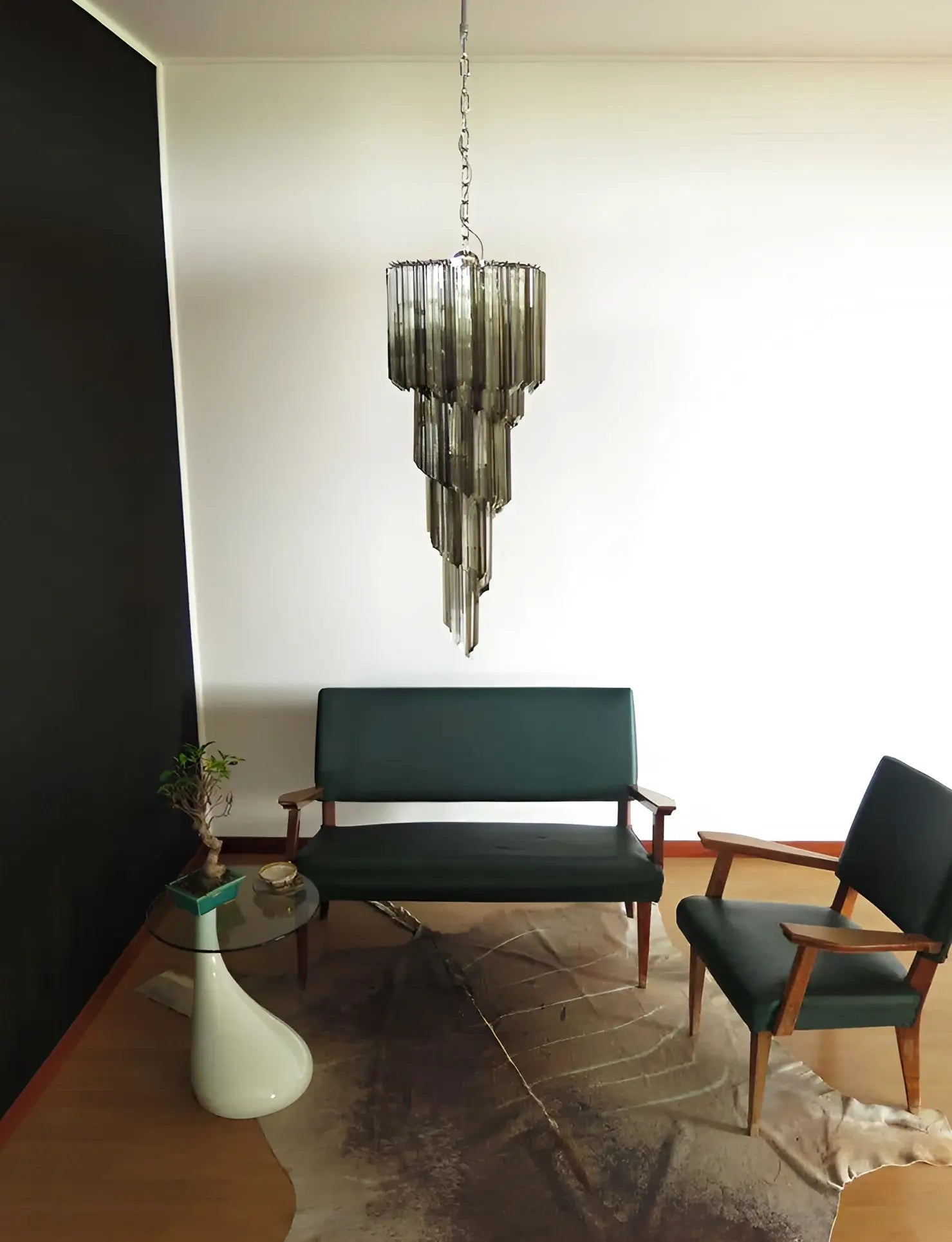 Murano Spiral Transparent Smoked Prism Glass Chandelier