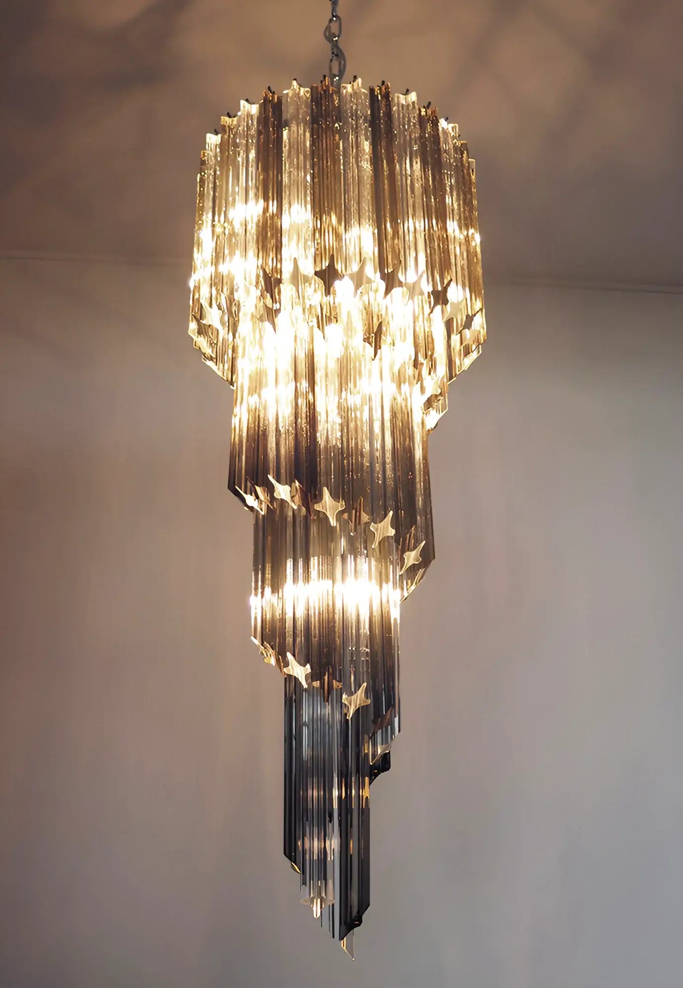 Murano Spiral Transparent Smoked Prism Glass Chandelier