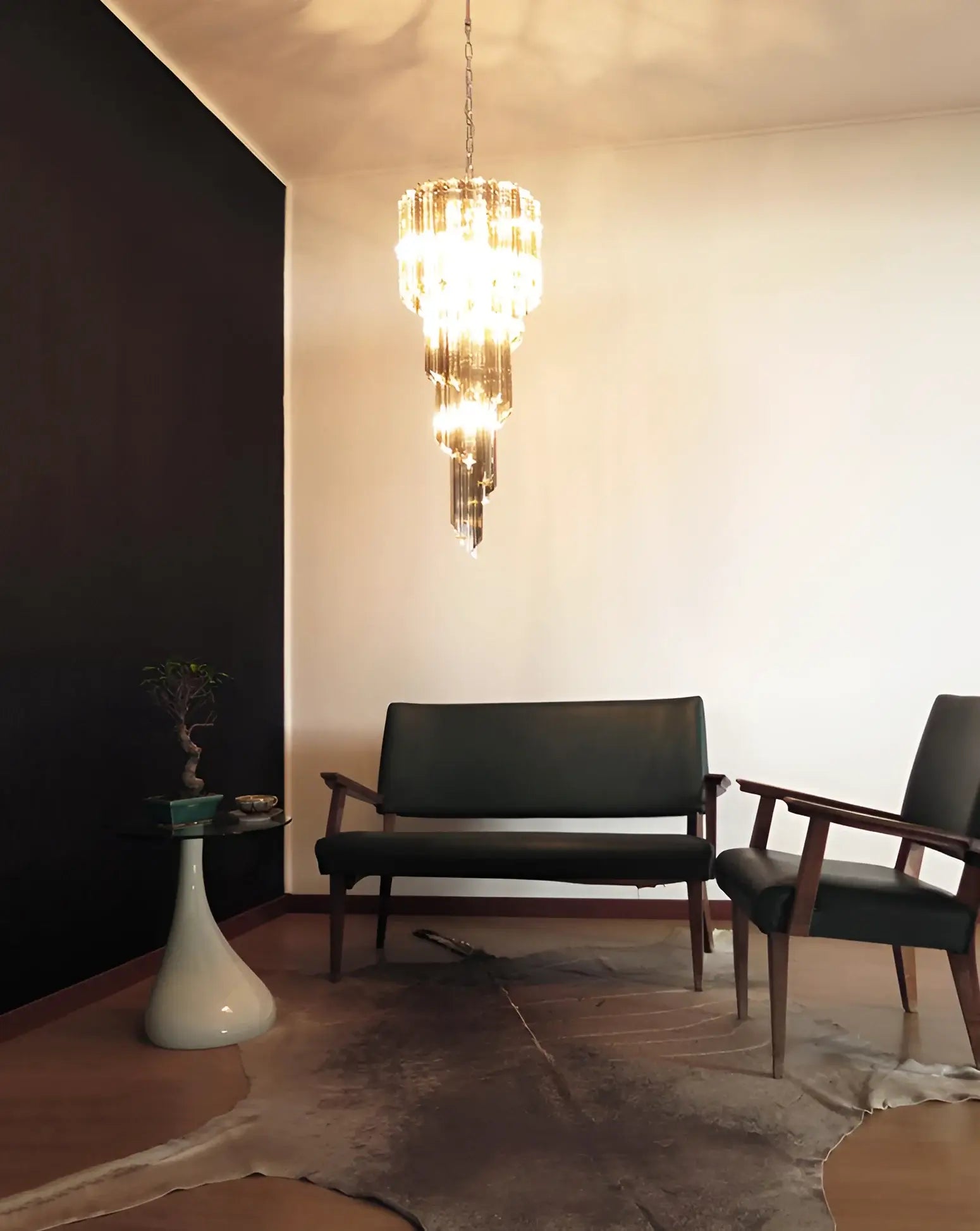 Murano Spiral Transparent Smoked Prism Glass Chandelier