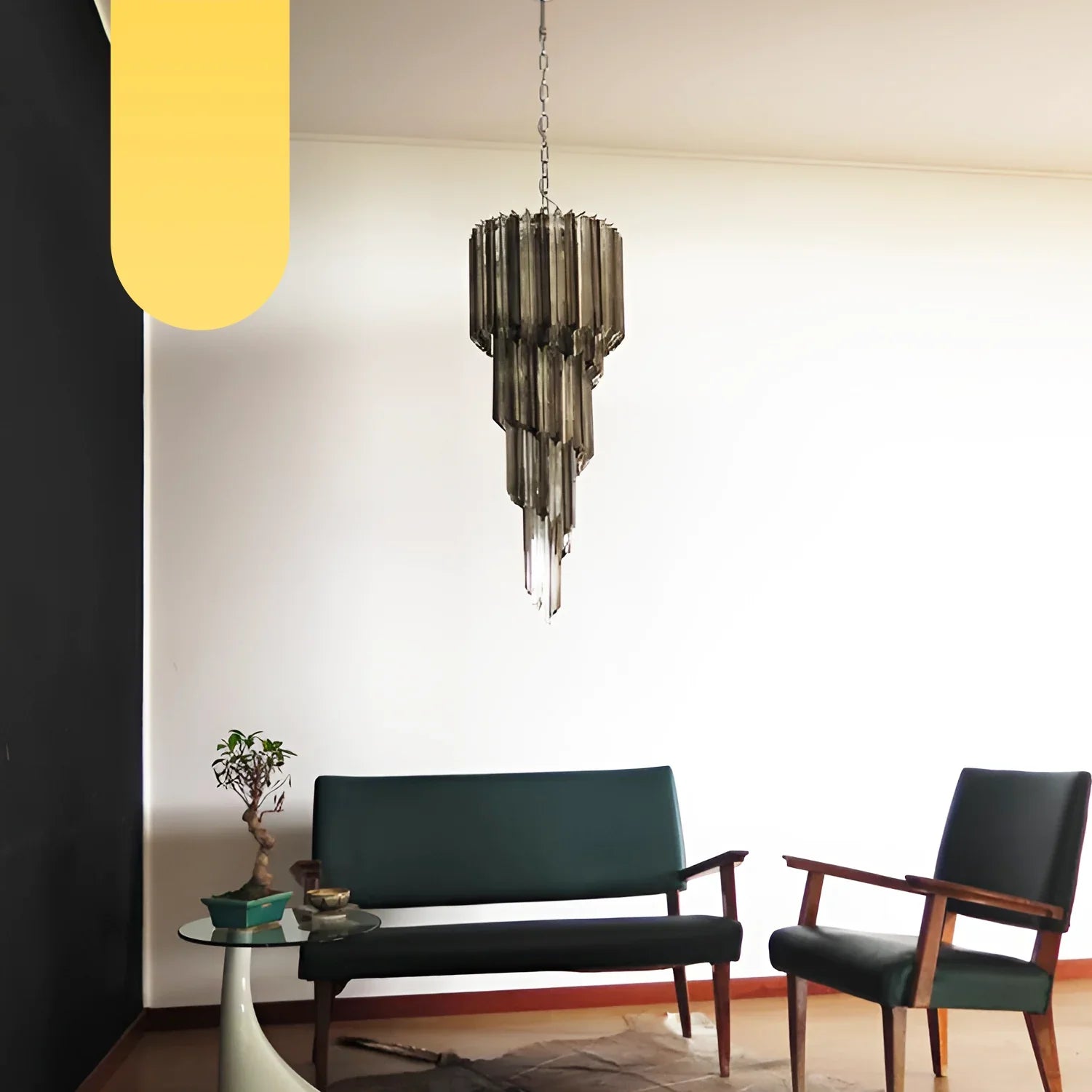 Murano Spiral Transparent Smoked Prism Glass Chandelier