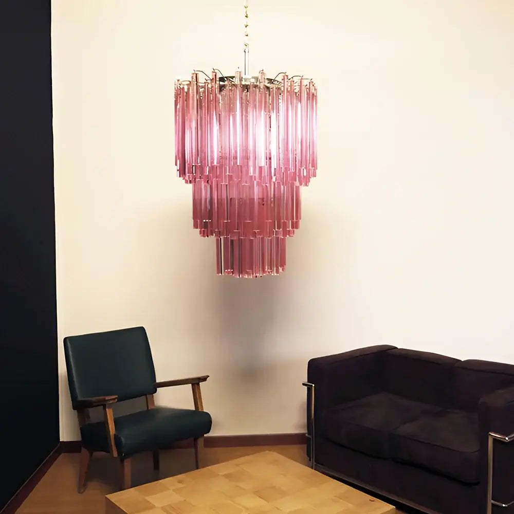 Murano Triedri Prisms Pink Chandelier