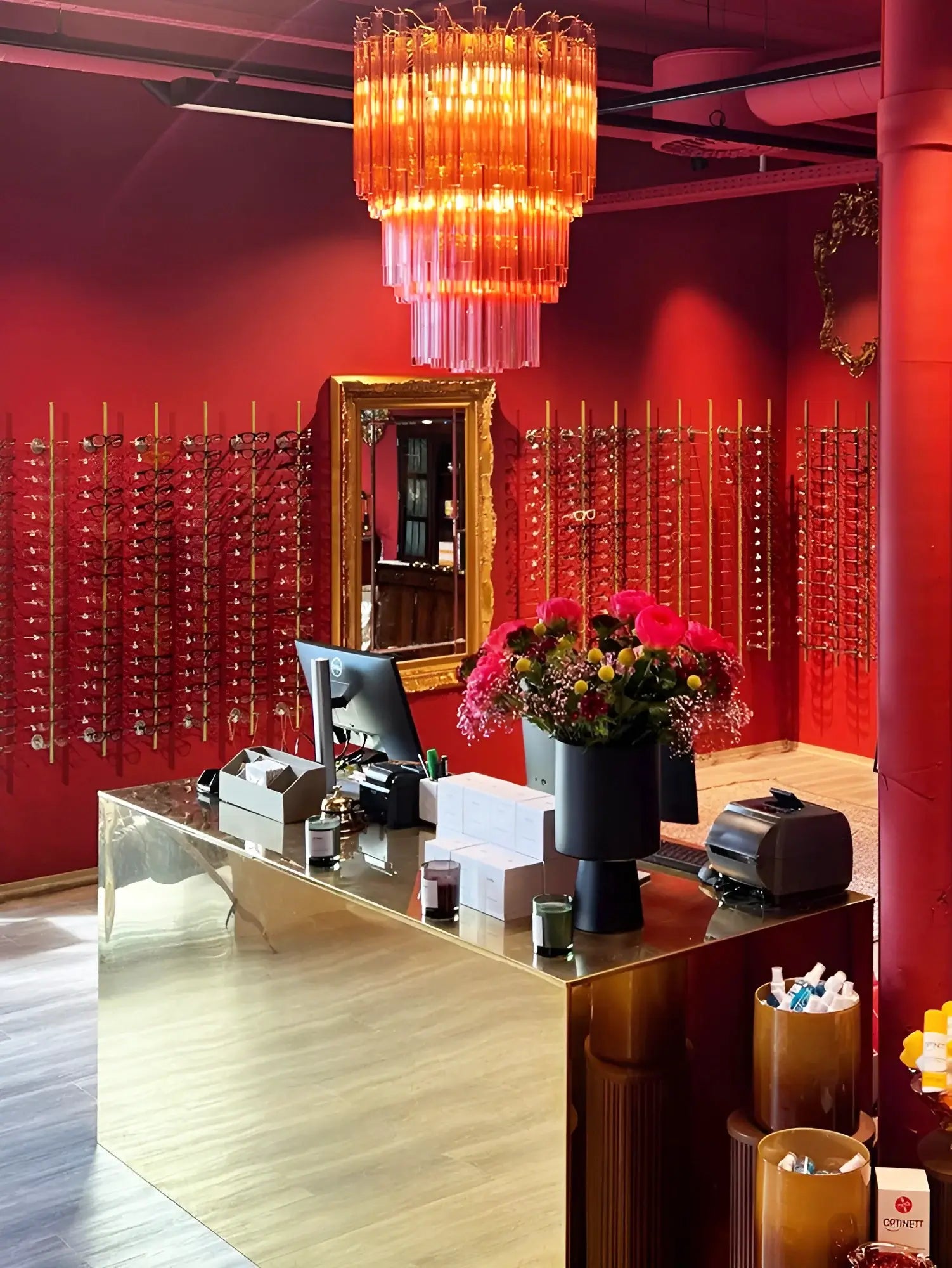 Murano Triedri Prisms Pink Chandelier