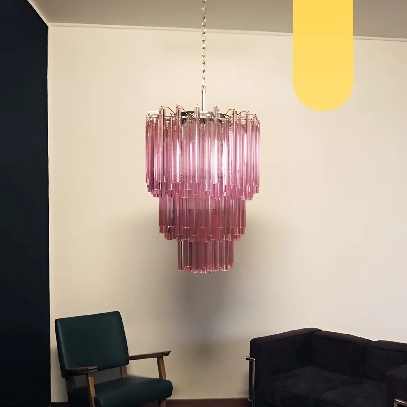 Murano Triedri Prisms Pink Chandelier