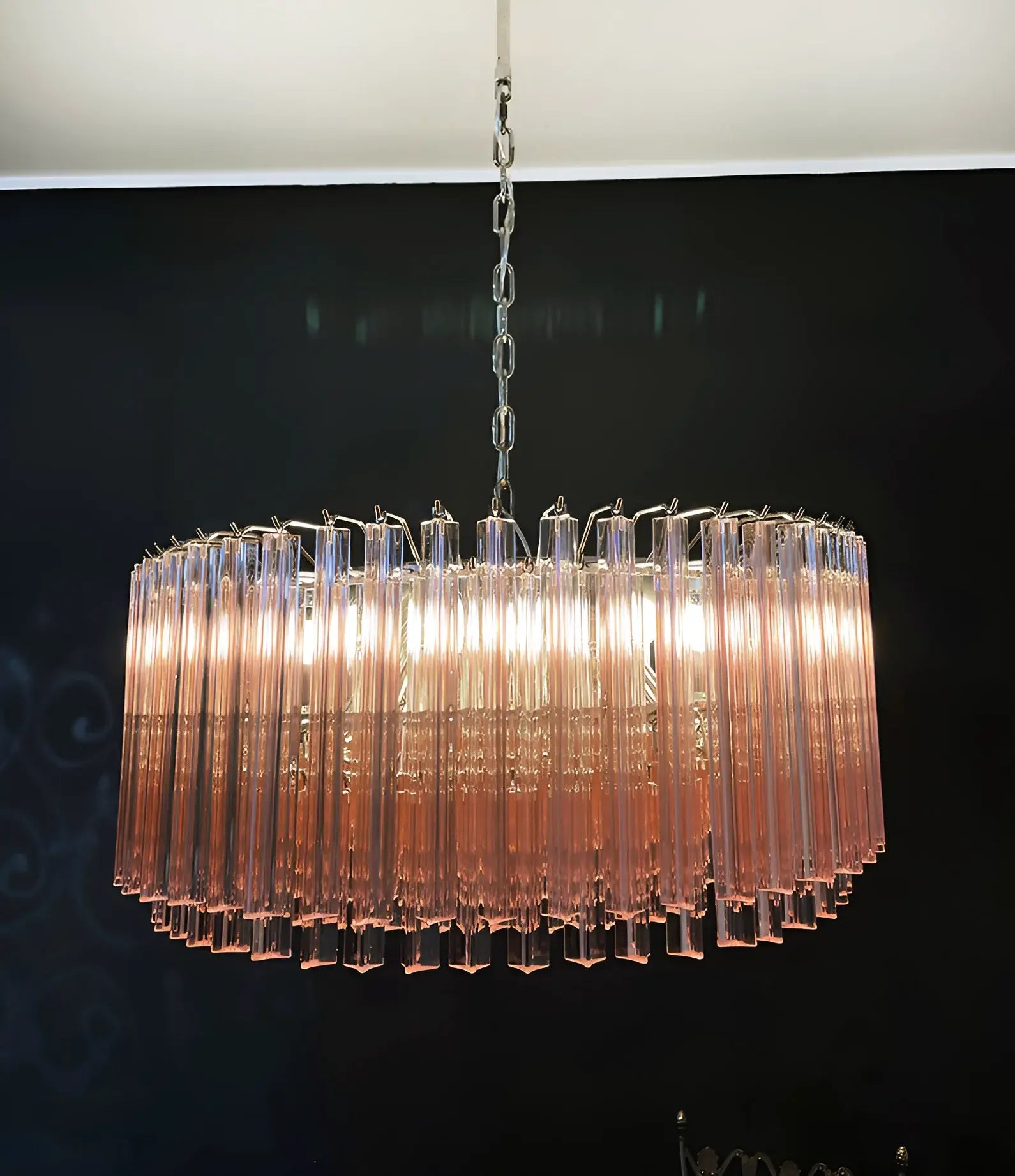 Murano Triedri Round Prisms Pink Chandelier 29.5"