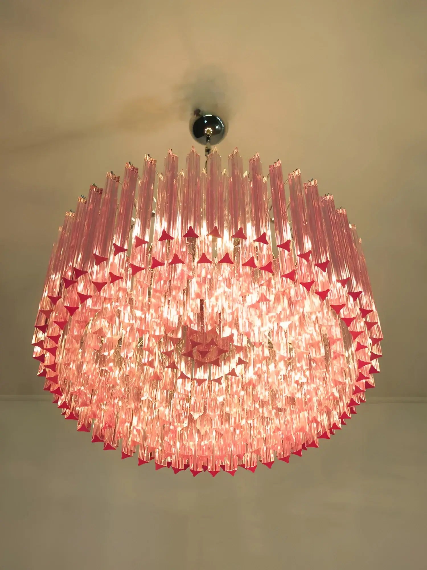 Murano Triedri Round Prisms Pink Chandelier 29.5"