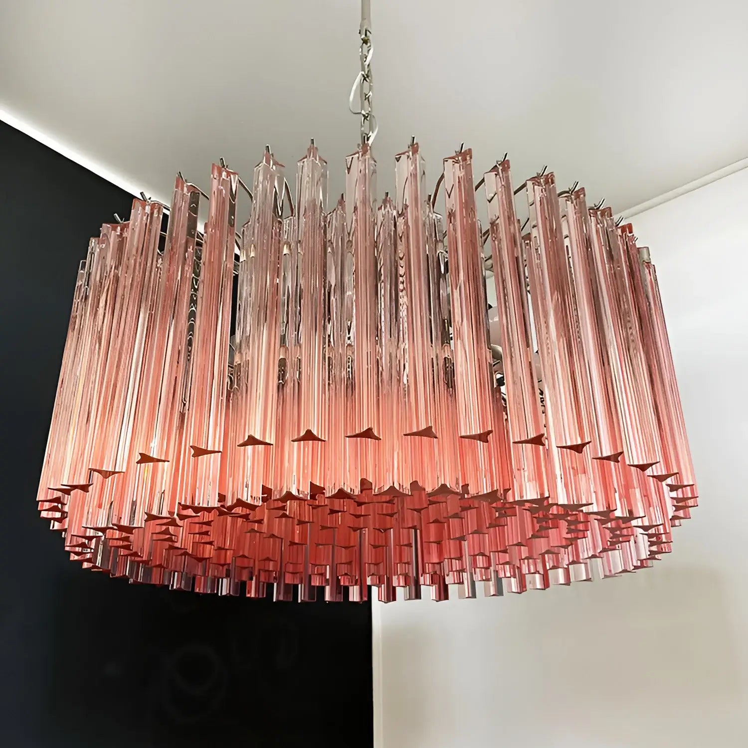 Murano Triedri Round Prisms Pink Chandelier 29.5"
