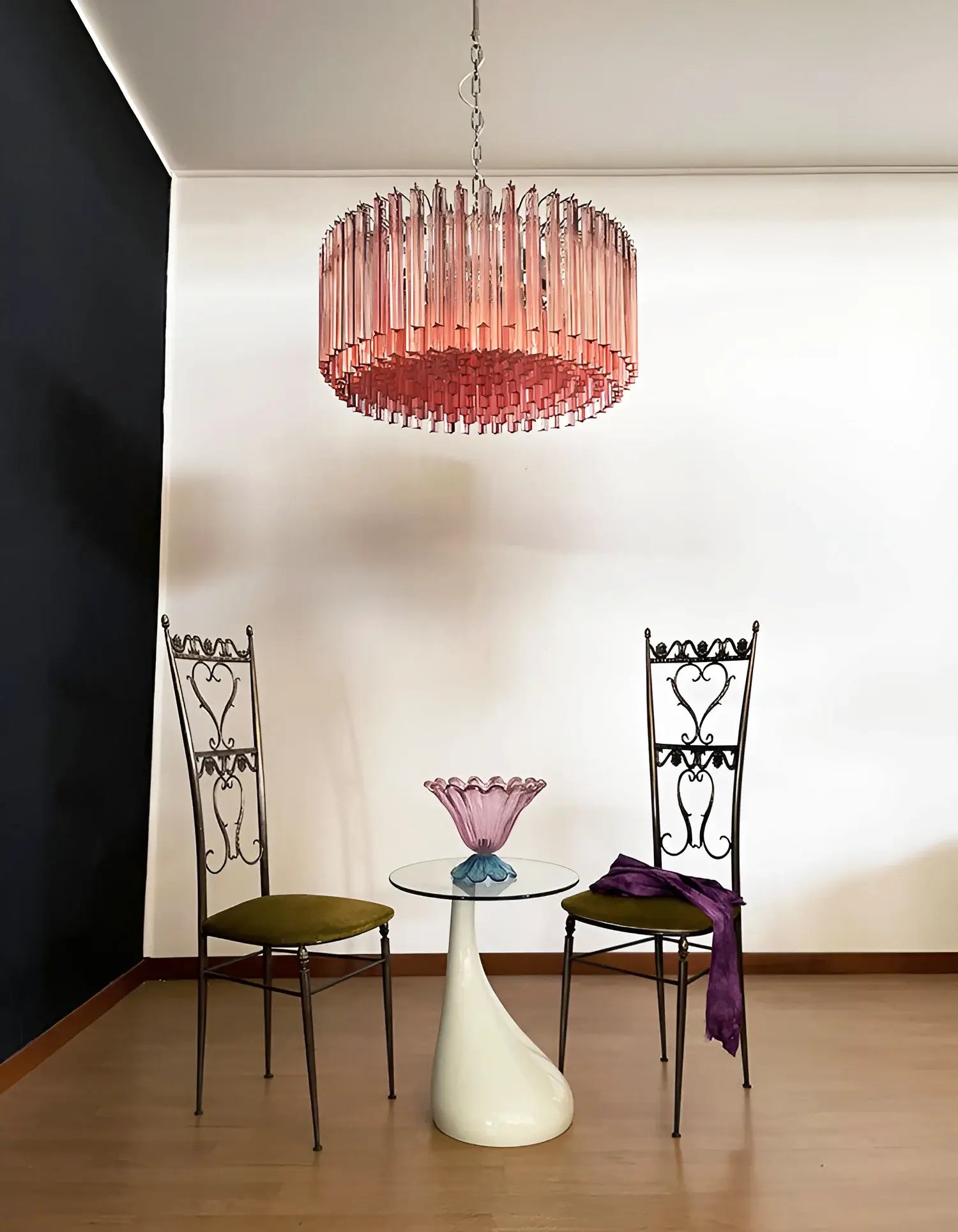 Murano Triedri Round Prisms Pink Chandelier 29.5"