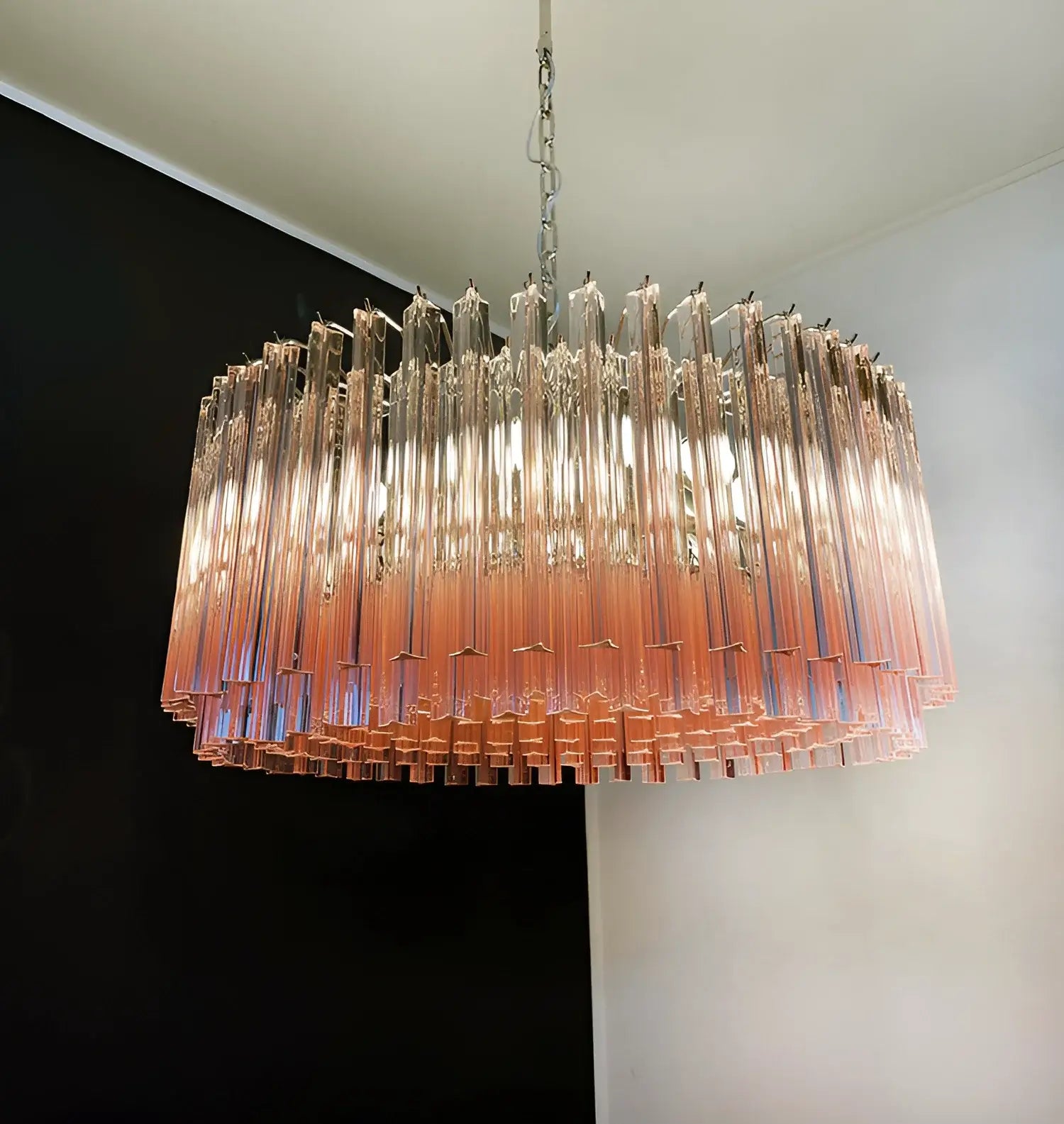 Murano Triedri Round Prisms Pink Chandelier 29.5"