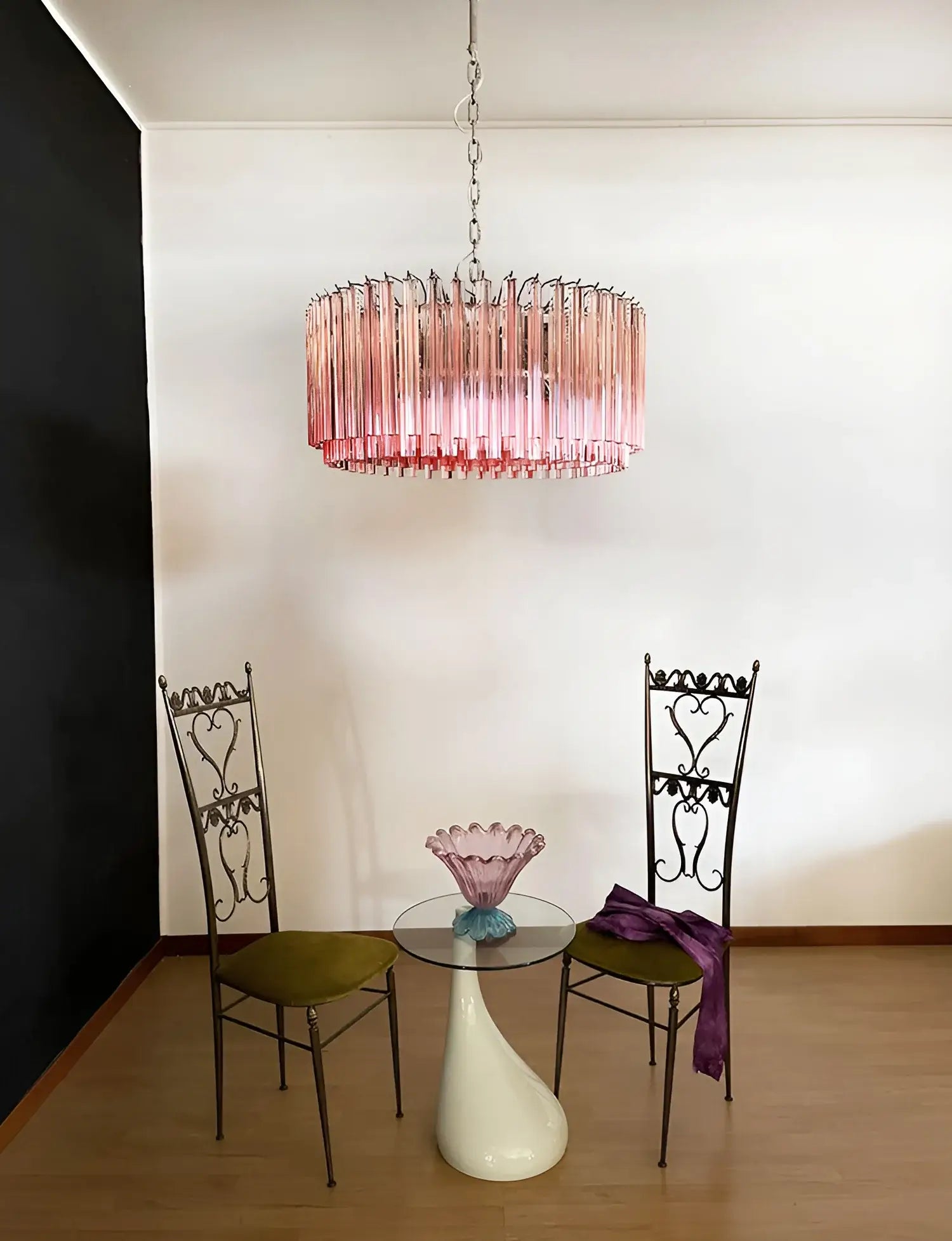 Murano Triedri Round Prisms Pink Chandelier 29.5"