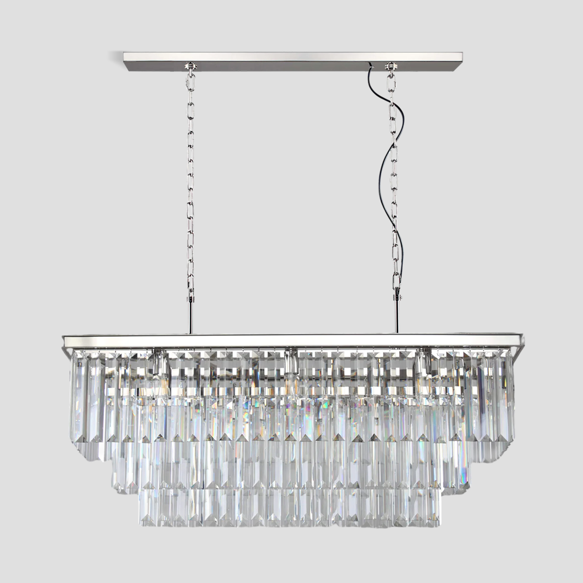 3-Tier Odeon Crystal Fringe Rectangular Chandelier