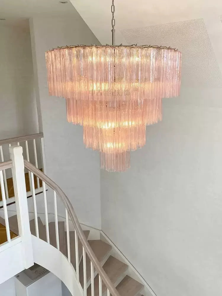 Vintage Murano Pink Glass Chandelier 33.5"