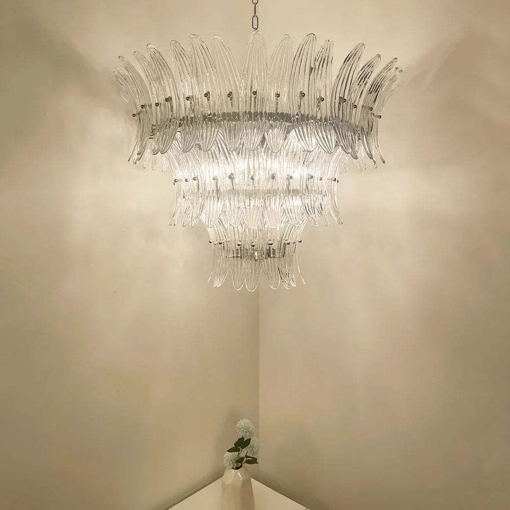 Palm Leaves Murano Transparent Glass Chandelier 35.4"