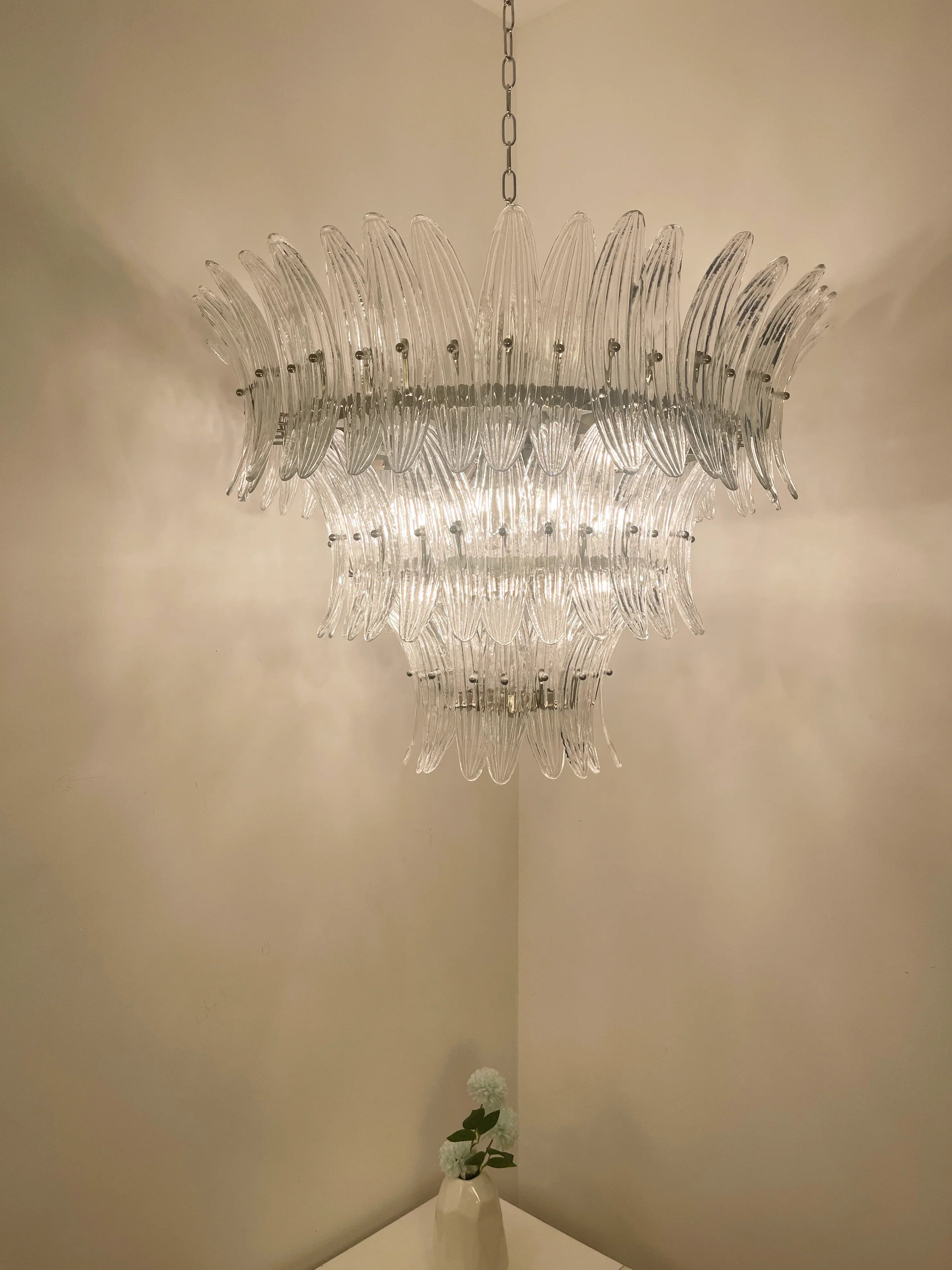 Palm Leaves Murano Transparent Glass Chandelier 35.4"