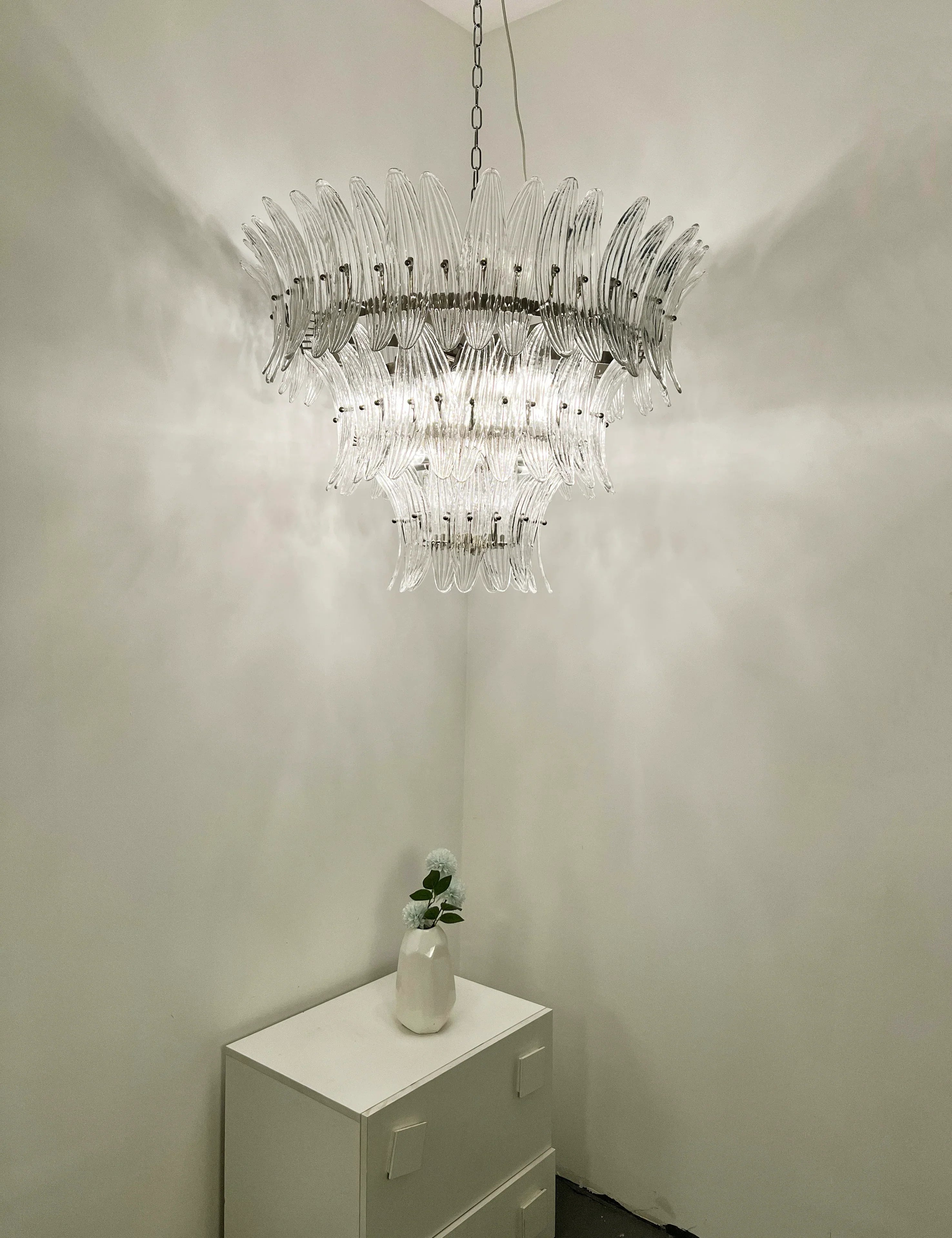 Palm Leaves Murano Transparent Glass Chandelier 35.4"