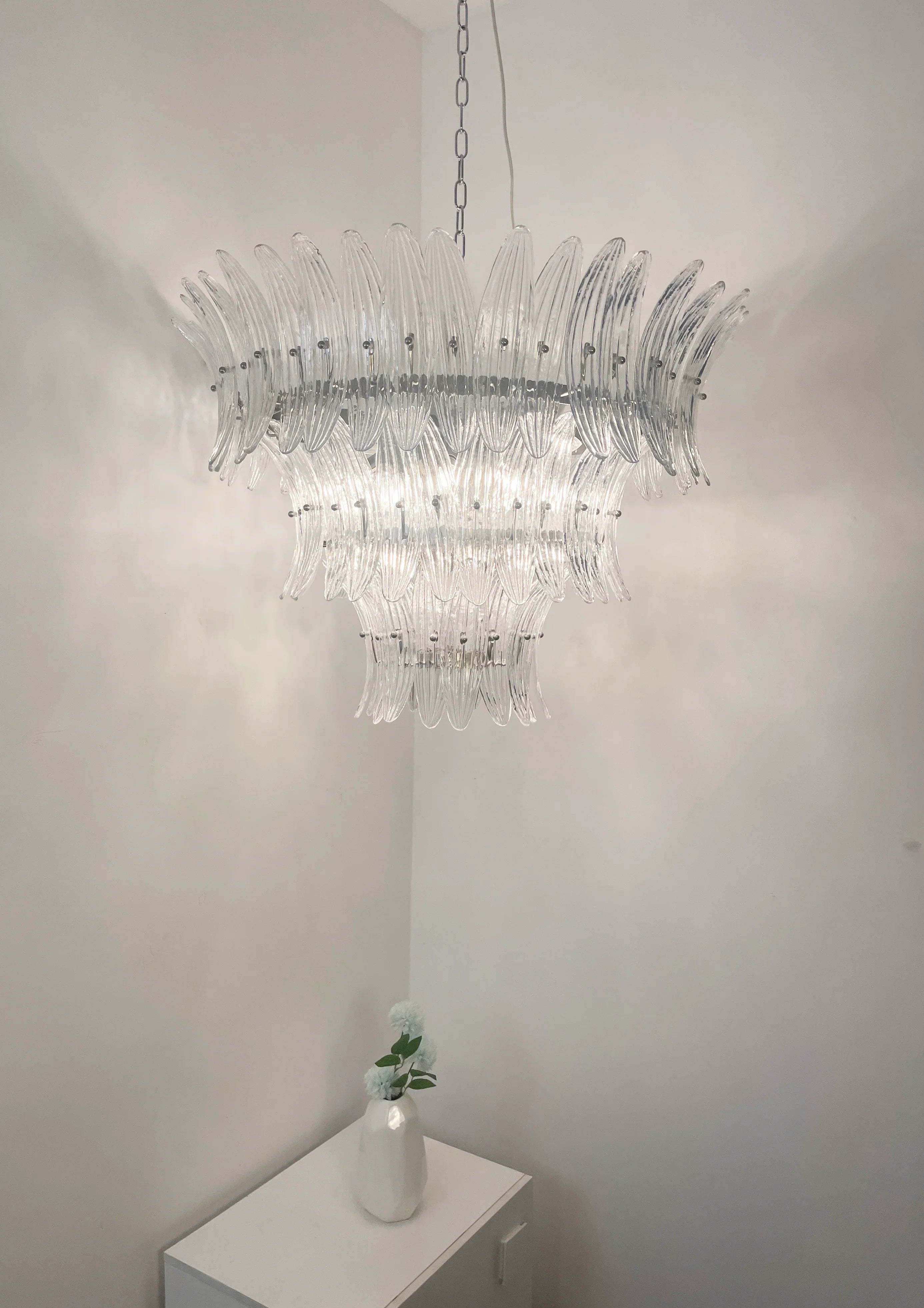 Palm Leaves Murano Transparent Glass Chandelier 35.4"