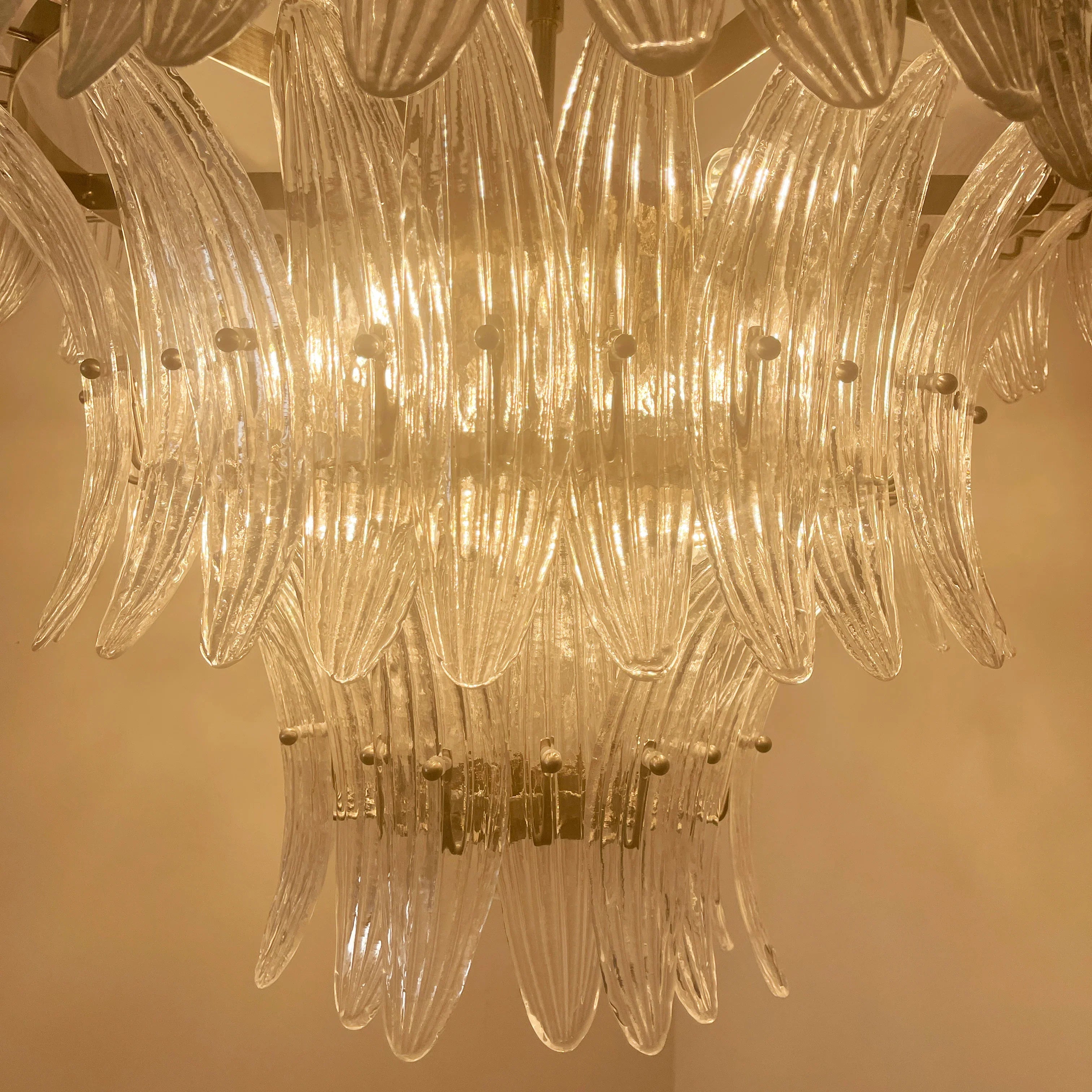 Palm Leaves Murano Transparent Glass Chandelier 35.4"