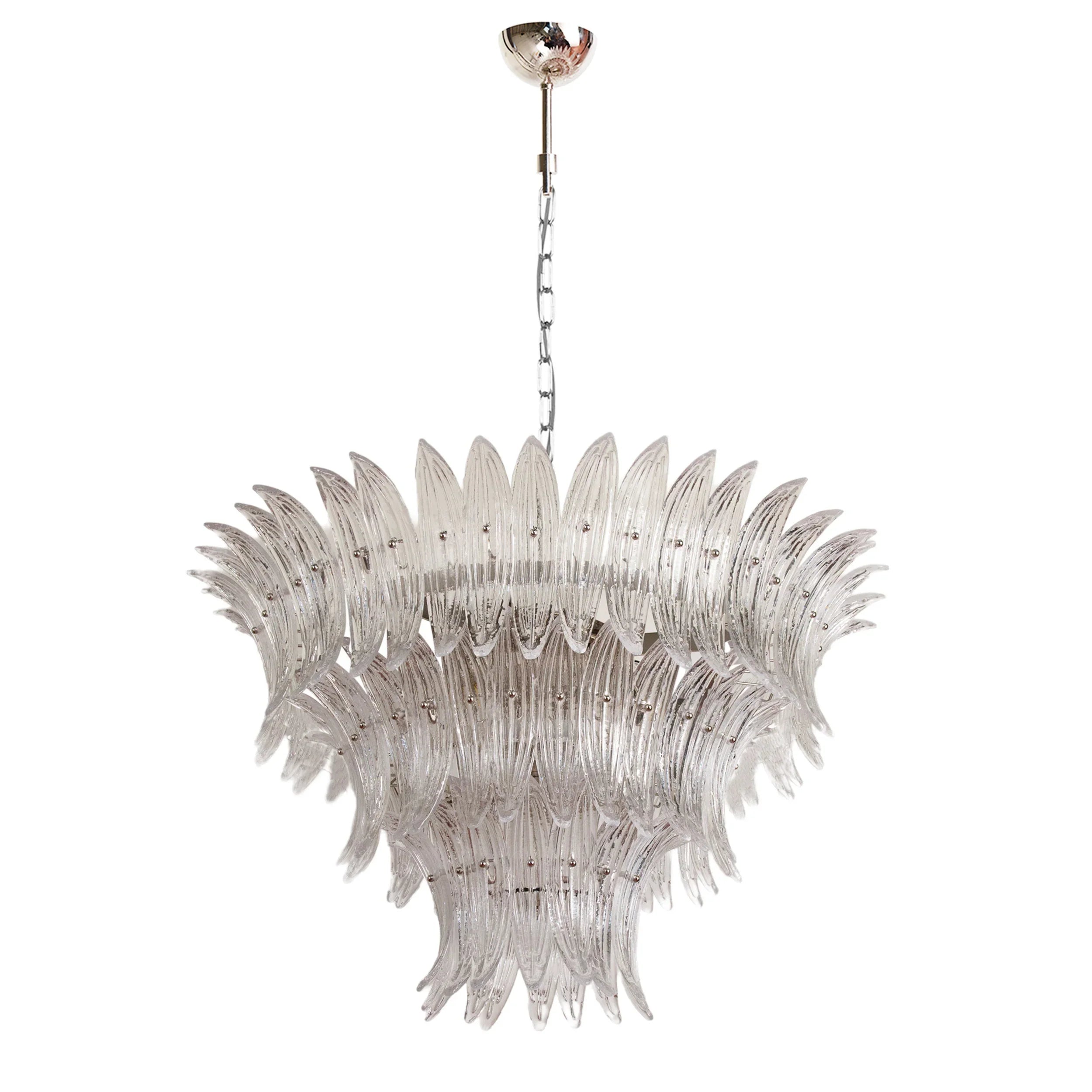 Palm Leaves Murano Transparent Glass Chandelier 35.4"