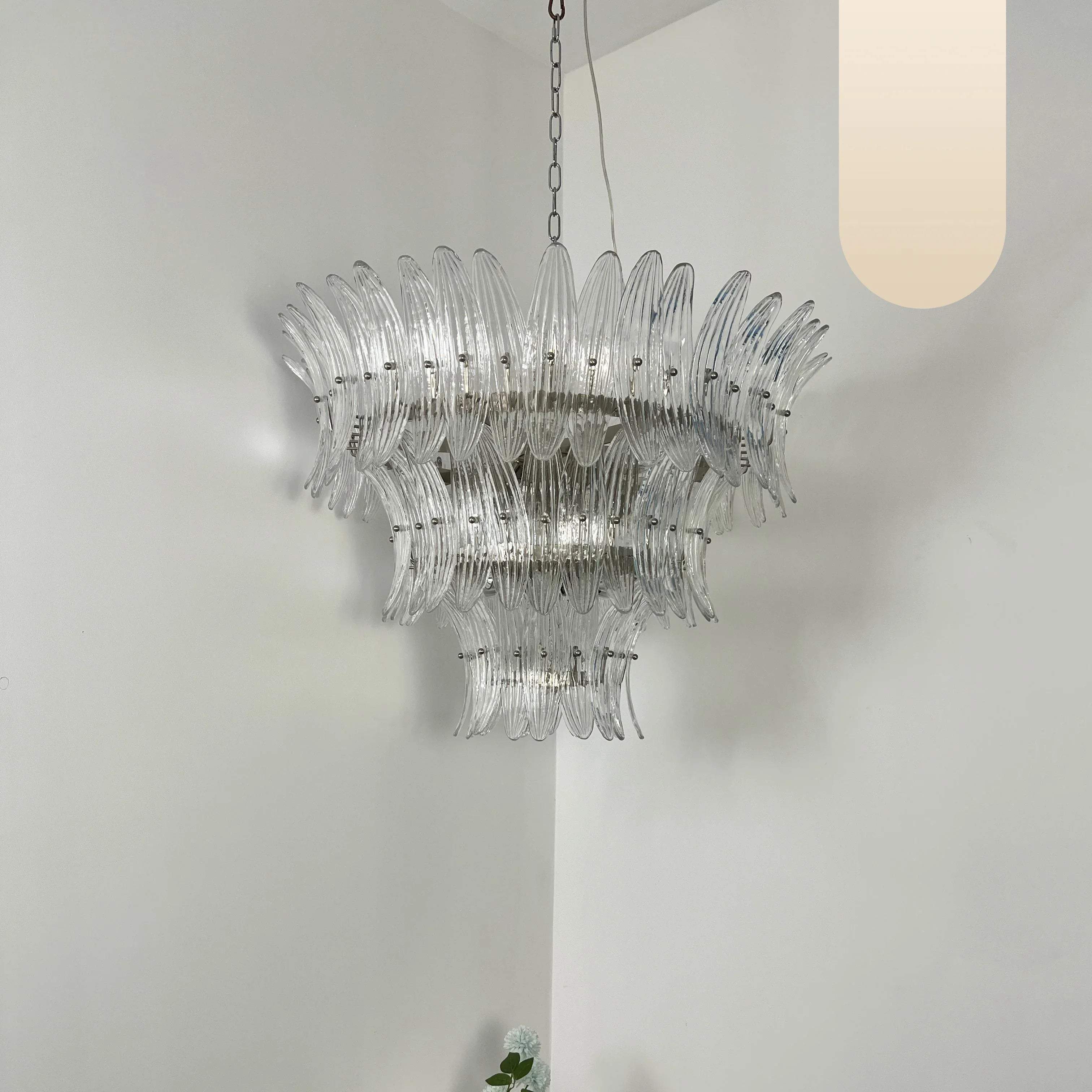 Palm Leaves Murano Transparent Glass Chandelier 35.4"
