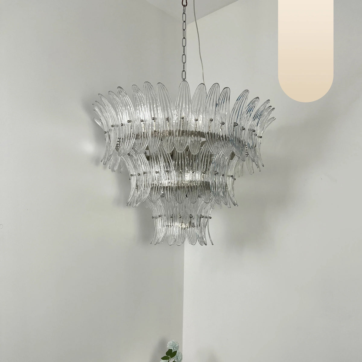 Palm Leaves Murano Transparent Glass Chandelier 35.4"