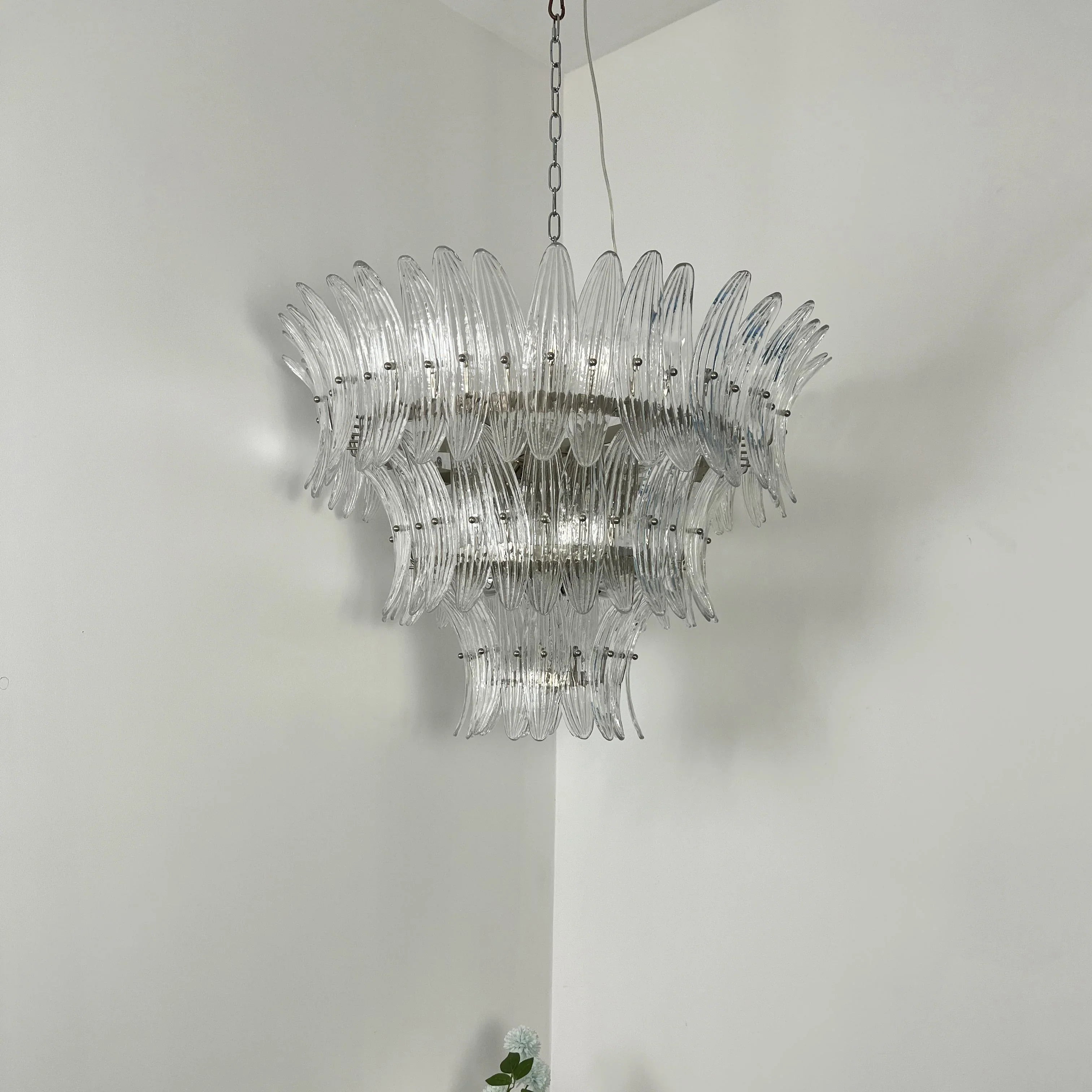 Palm Leaves Murano Transparent Glass Chandelier 35.4"